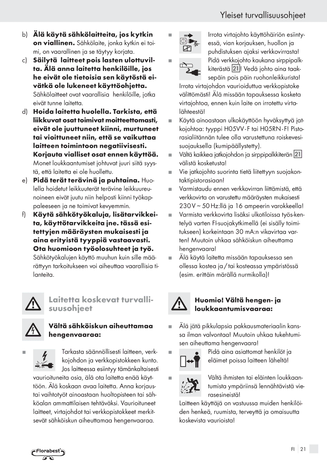 Kompernass FSM R1 manual Laitetta koskevat turvalli- suusohjeet 