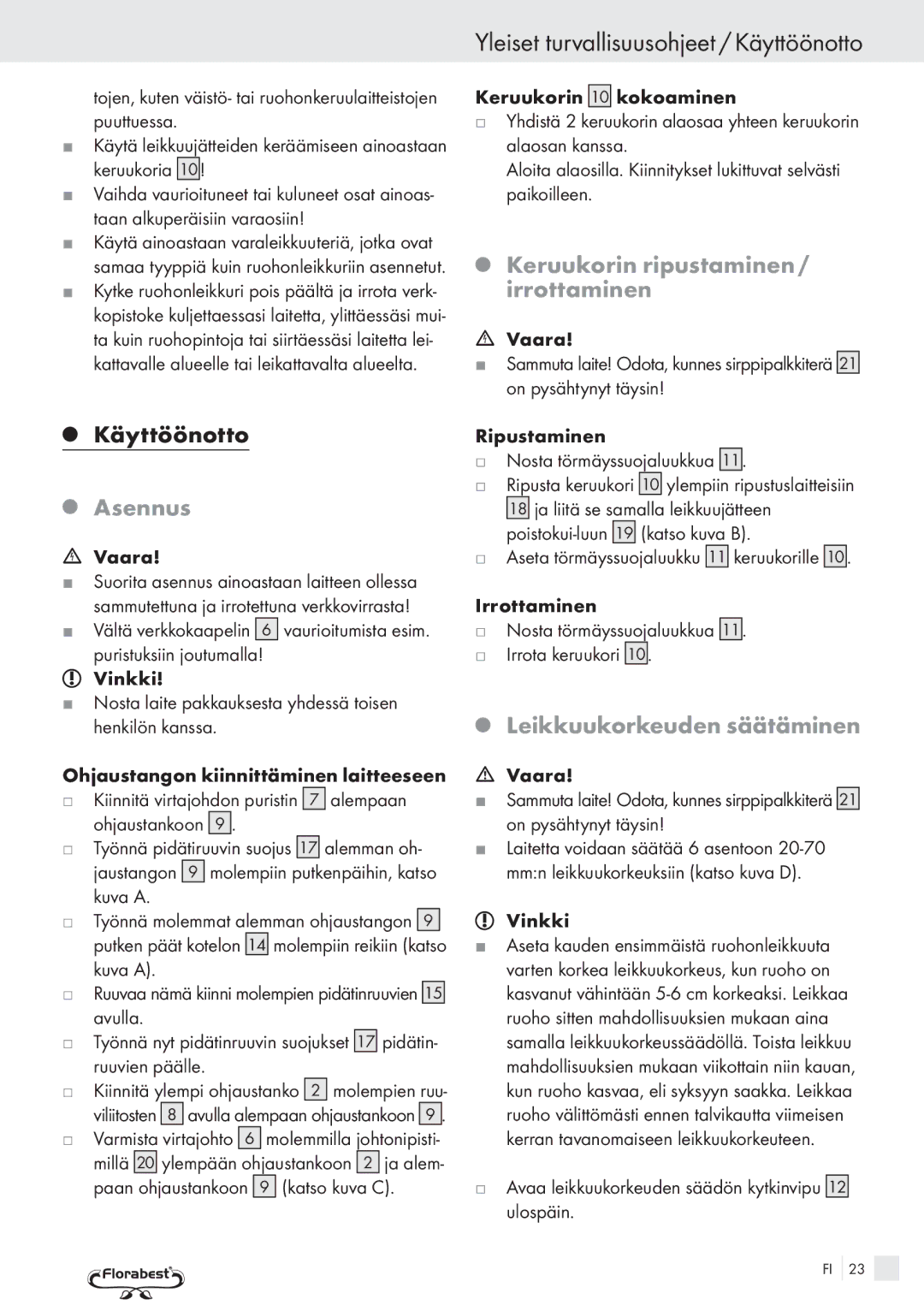 Kompernass FSM R1 manual Yleiset turvallisuusohjeet / Käyttöönotto, Asennus, Keruukorin ripustaminen / irrottaminen 