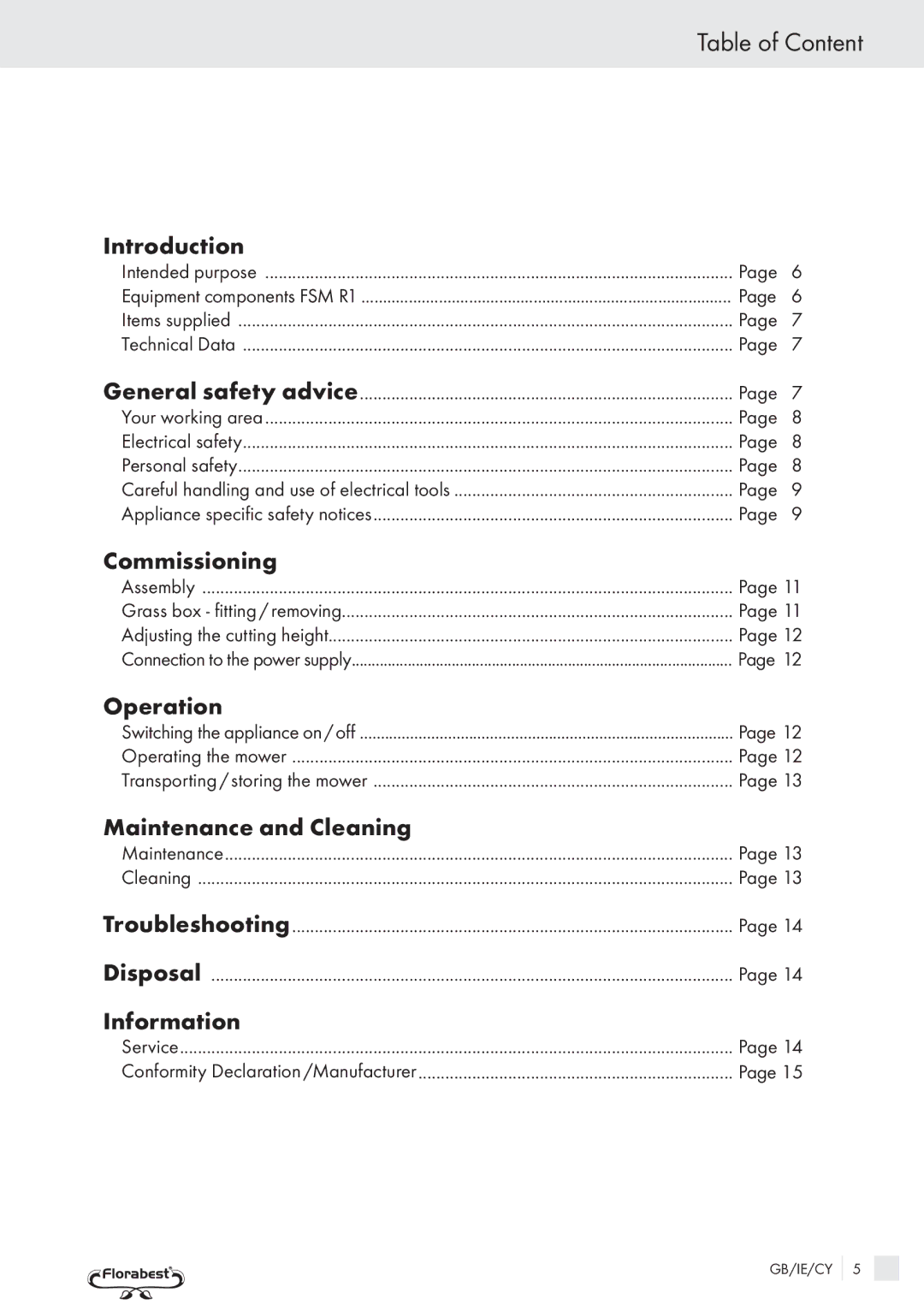 Kompernass FSM R1 manual Table of Content 