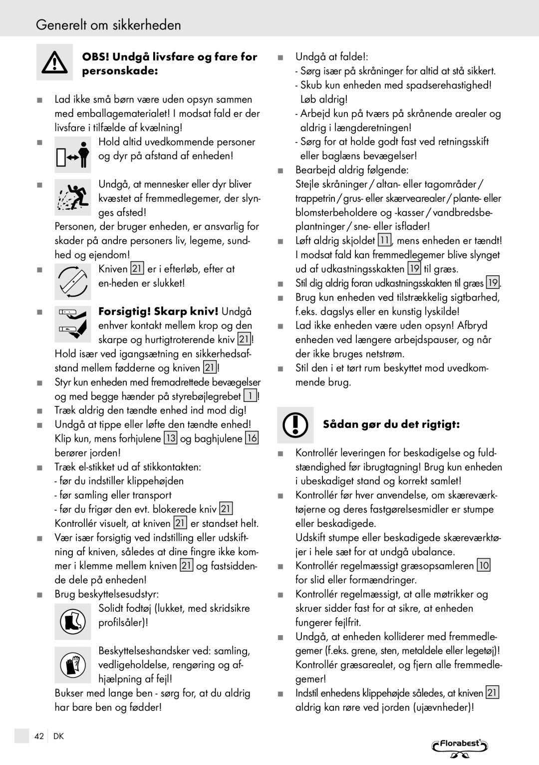 Kompernass FSM R1 manual OBS! Undgå livsfare og fare for personskade, Og dyr på afstand af enheden, Undgå at falde 