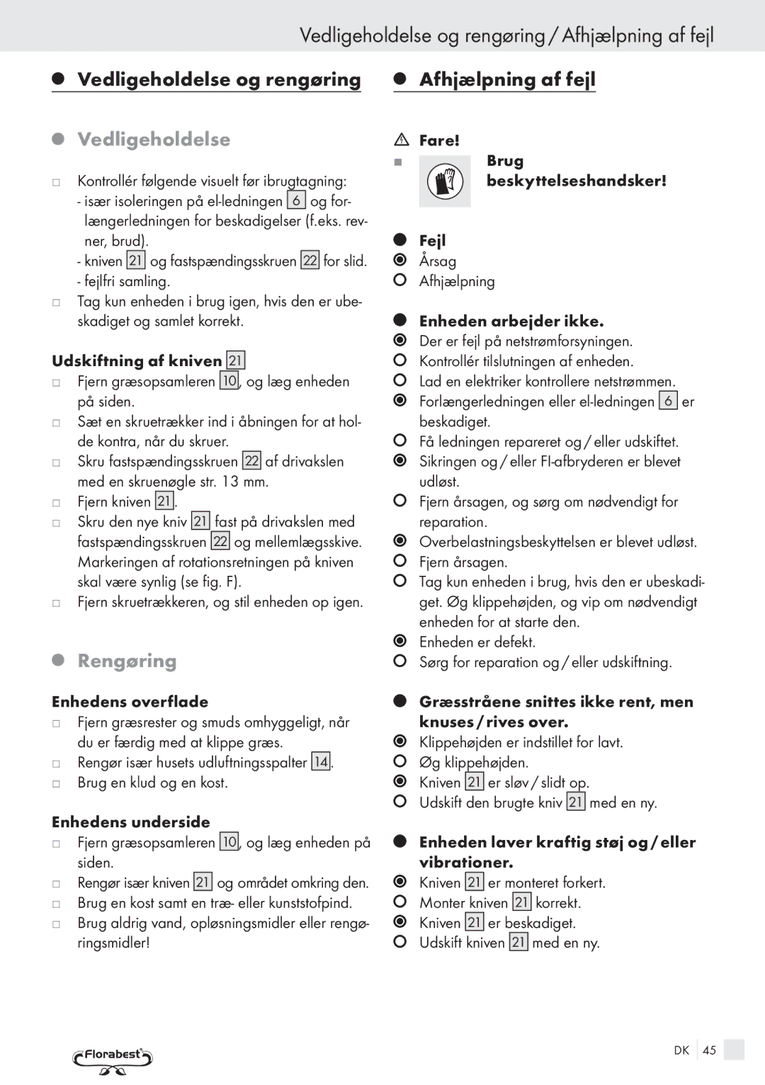 Kompernass FSM R1 Vedligeholdelse og rengøring / Afhjælpning af fejl, Vedligeholdelse og rengøring Afhjælpning af fejl 