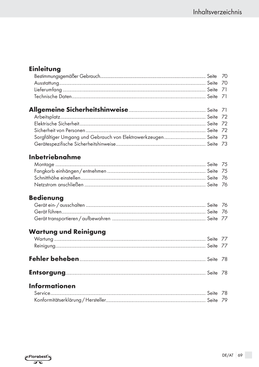 Kompernass FSM R1 manual Inhaltsverzeichnis 