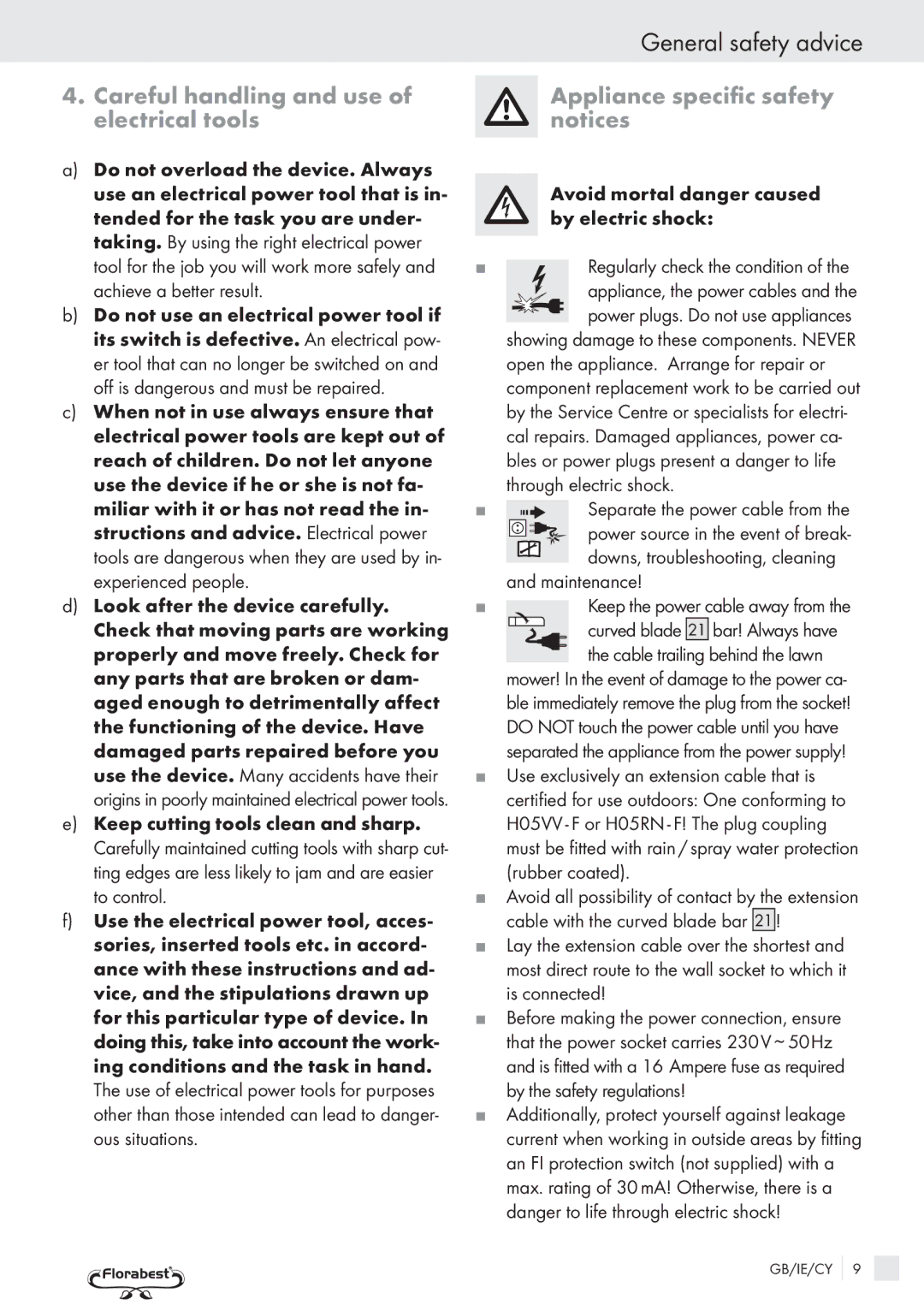 Kompernass FSM R1 manual Careful handling and use of electrical tools, Appliance specific safety notices 