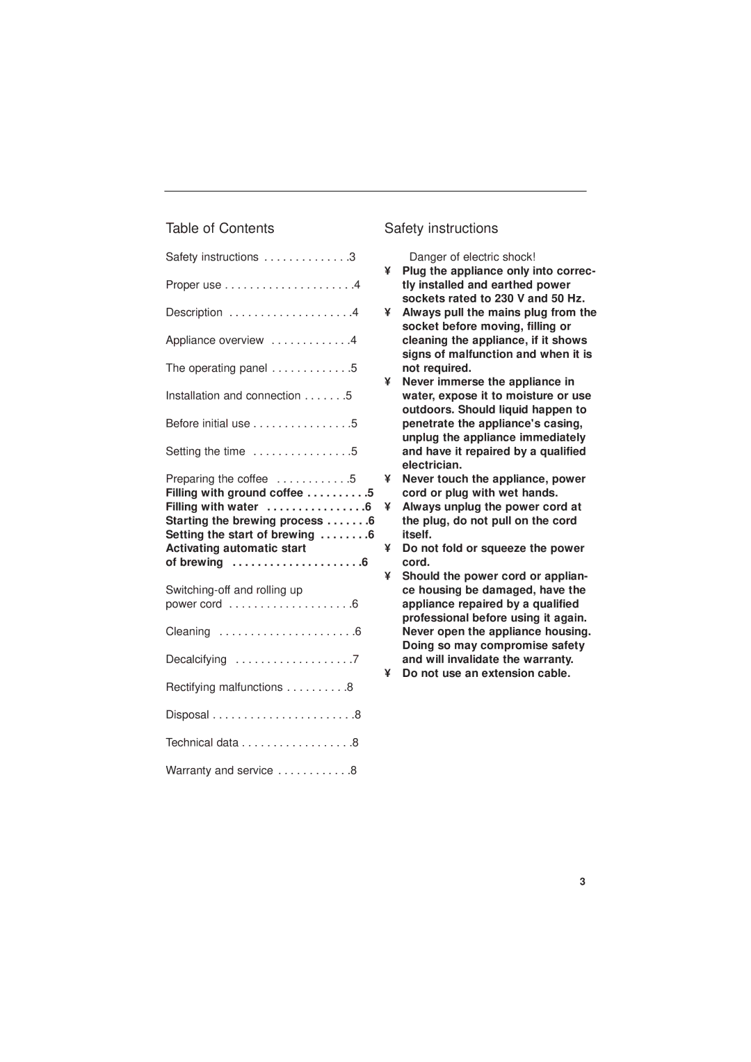 Kompernass KH 1 manual Table of Contents, Safety instructions 