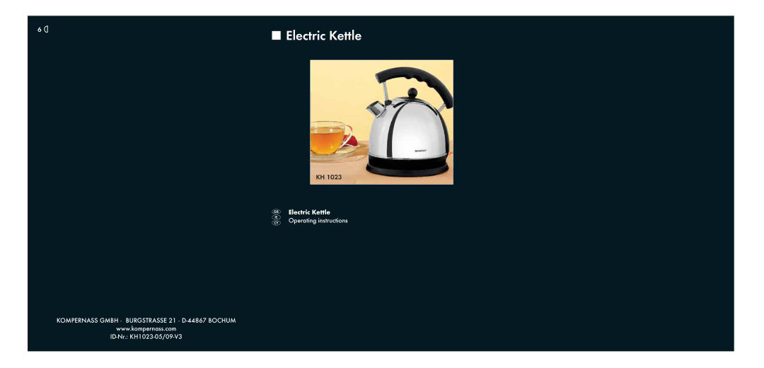 Kompernass KH 1023 manual Electric Kettle 