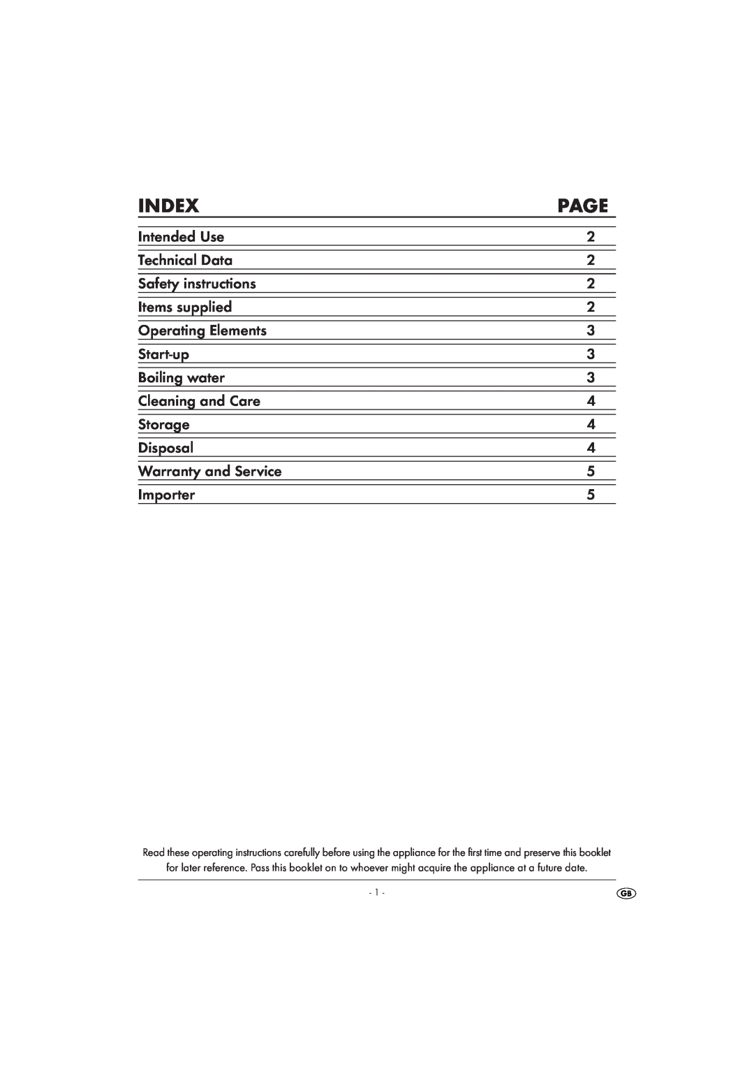 Kompernass KH 1023 manual Index, Page 