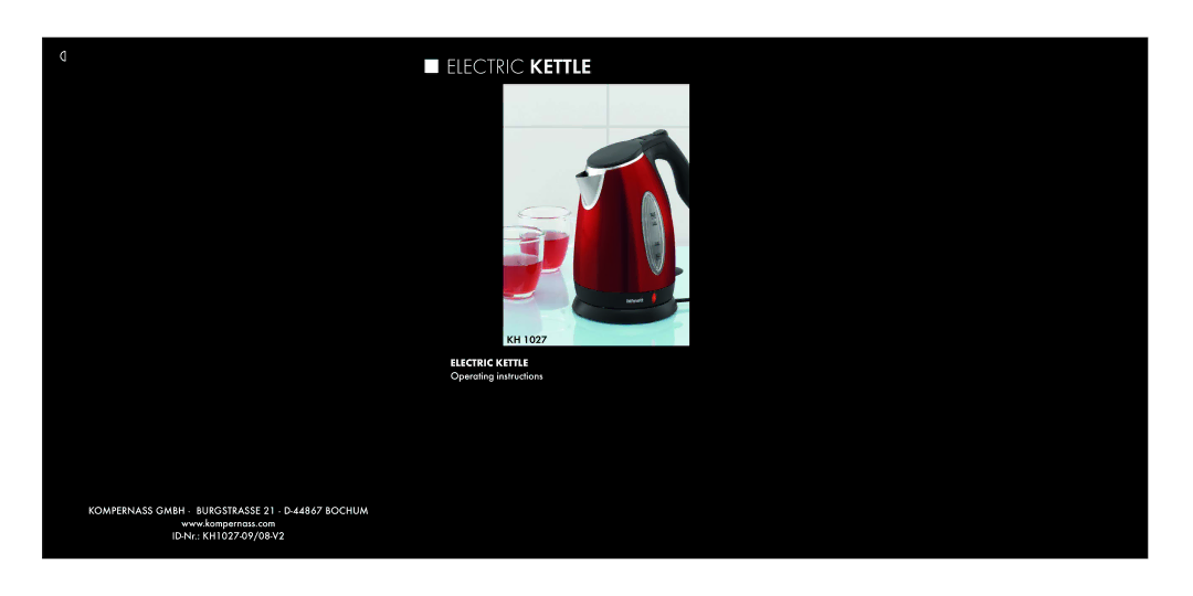 Kompernass KH 1027 manual Electric Kettle 