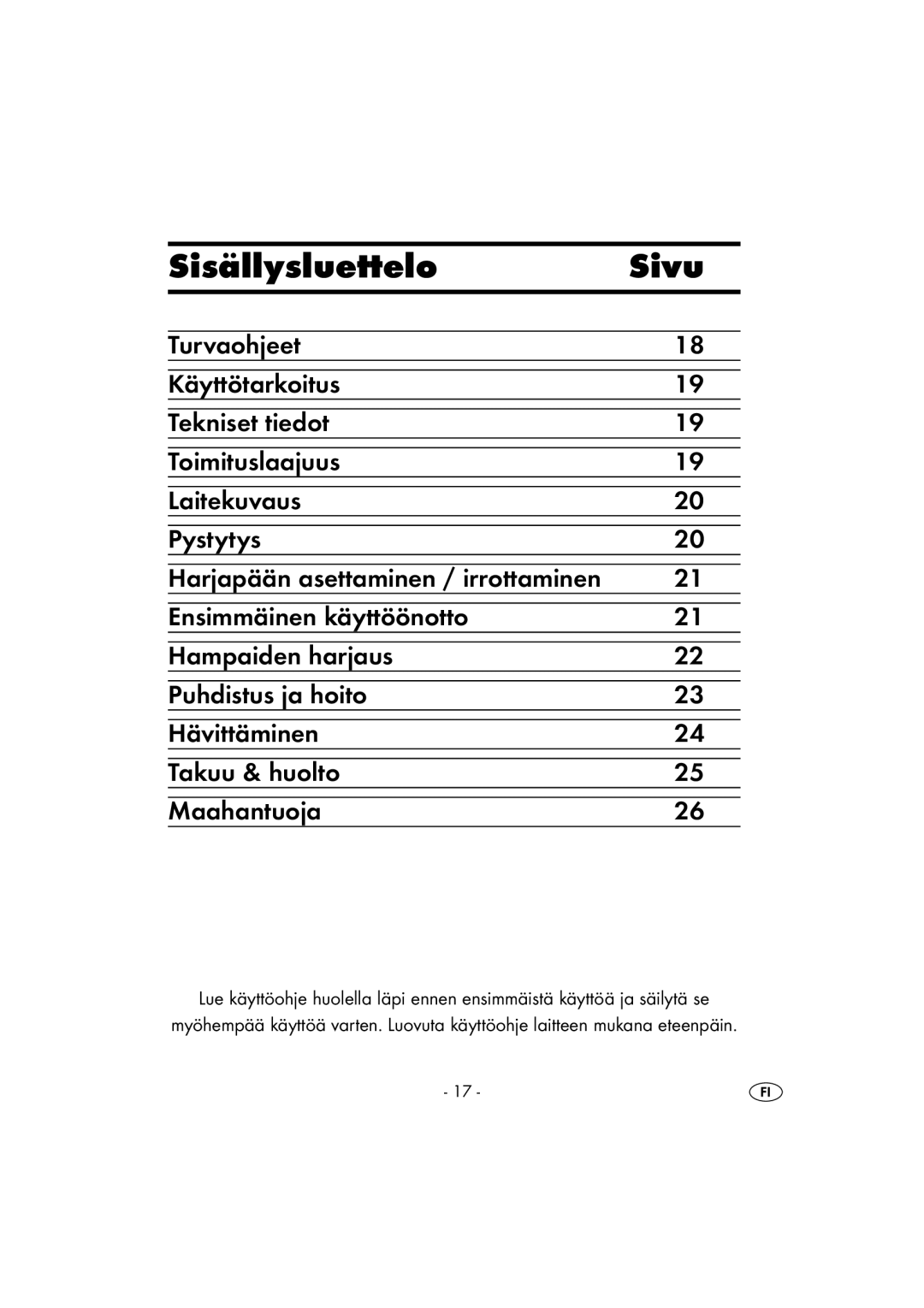 Kompernass KH 107 operating instructions Sisällysluettelo Sivu 