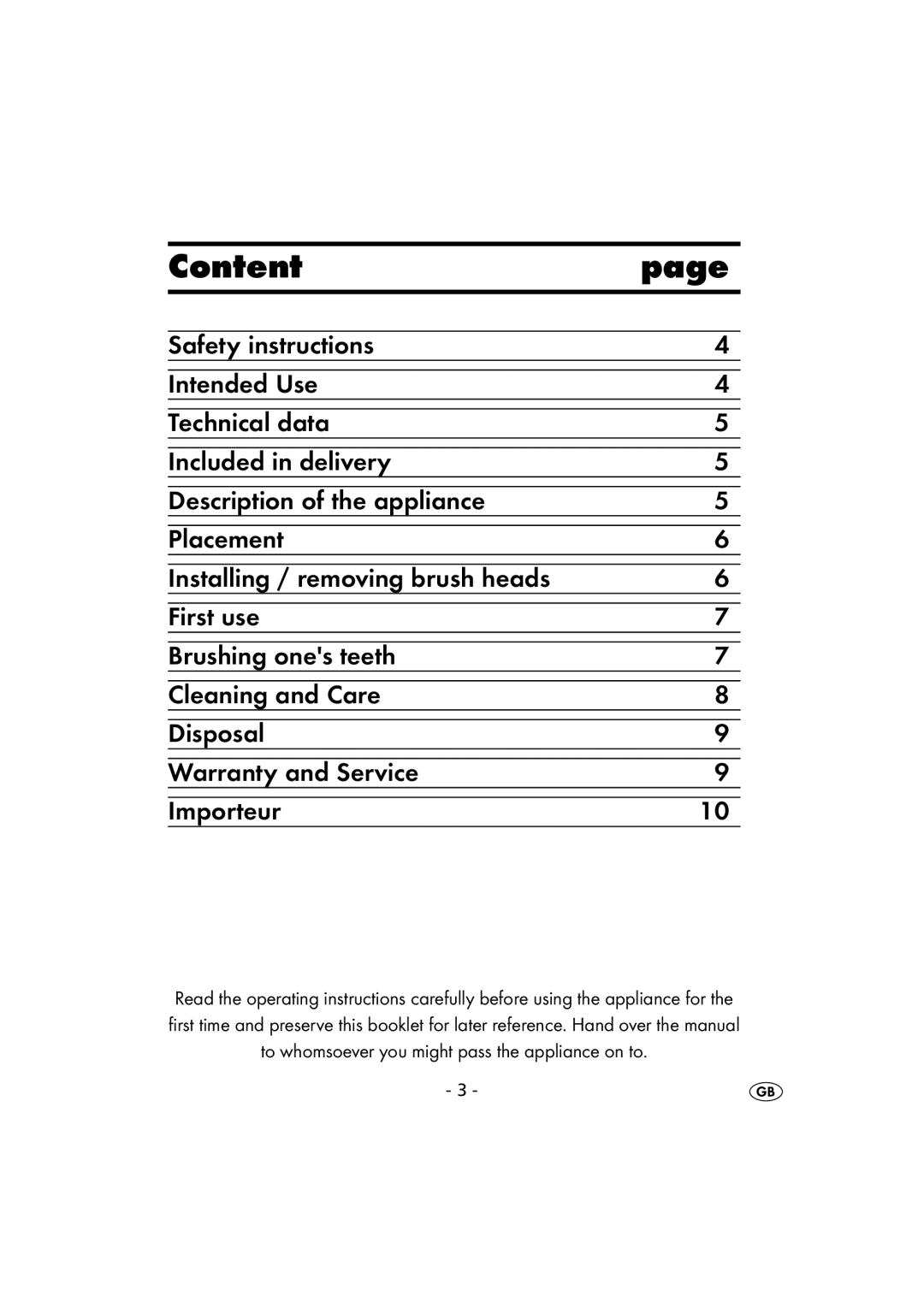 Kompernass KH 107 operating instructions Content 