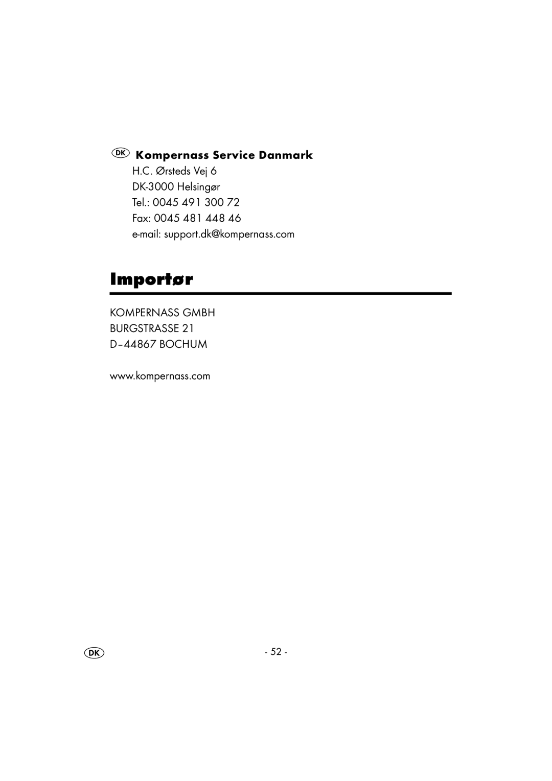 Kompernass KH 107 operating instructions Importør, Kompernass Service Danmark Ørsteds Vej, Mail support.dk@kompernass.com 