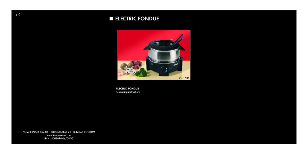 Kompernass KH 1090 operating instructions Electric Fondue 