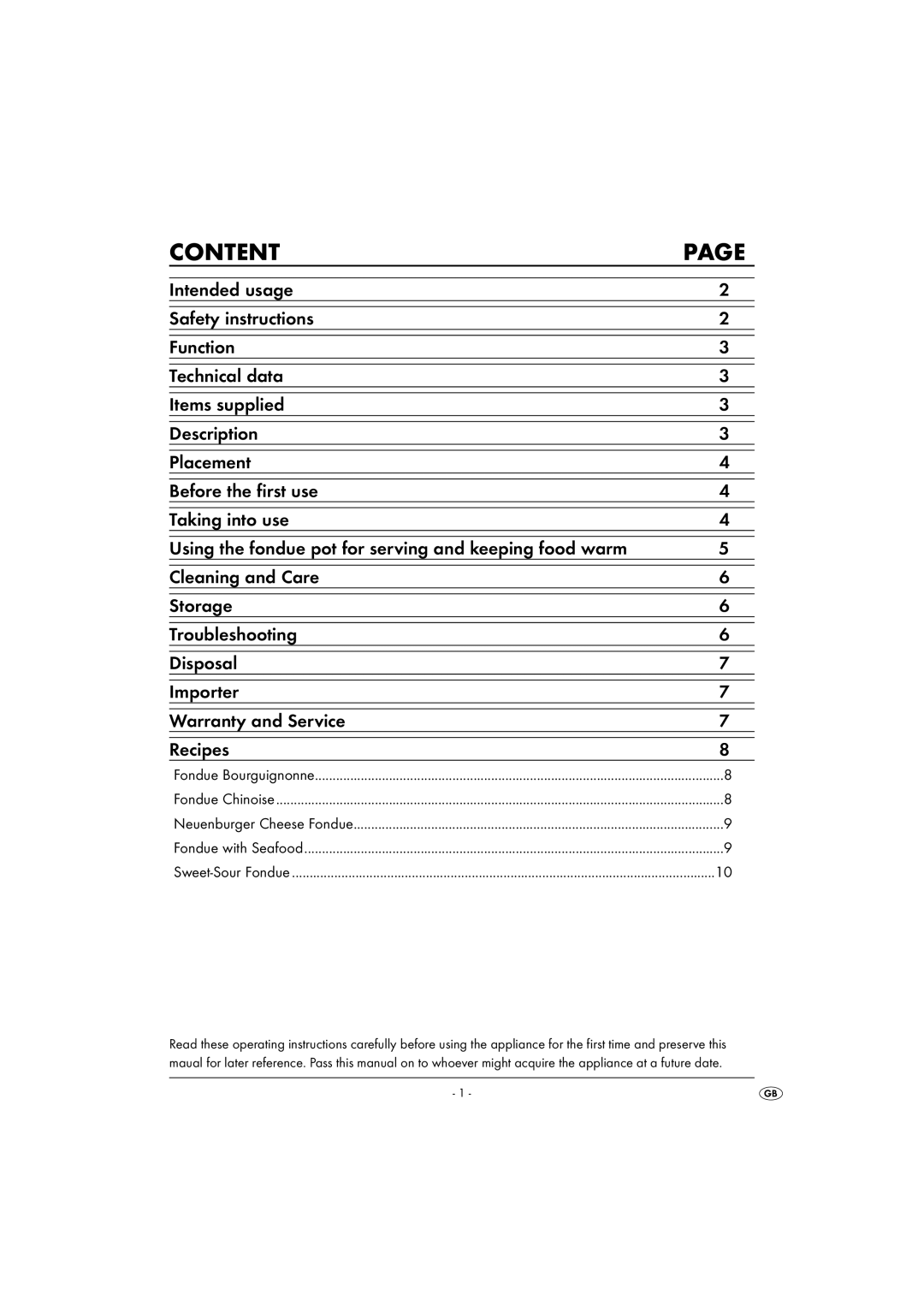 Kompernass KH 1090 operating instructions Content 