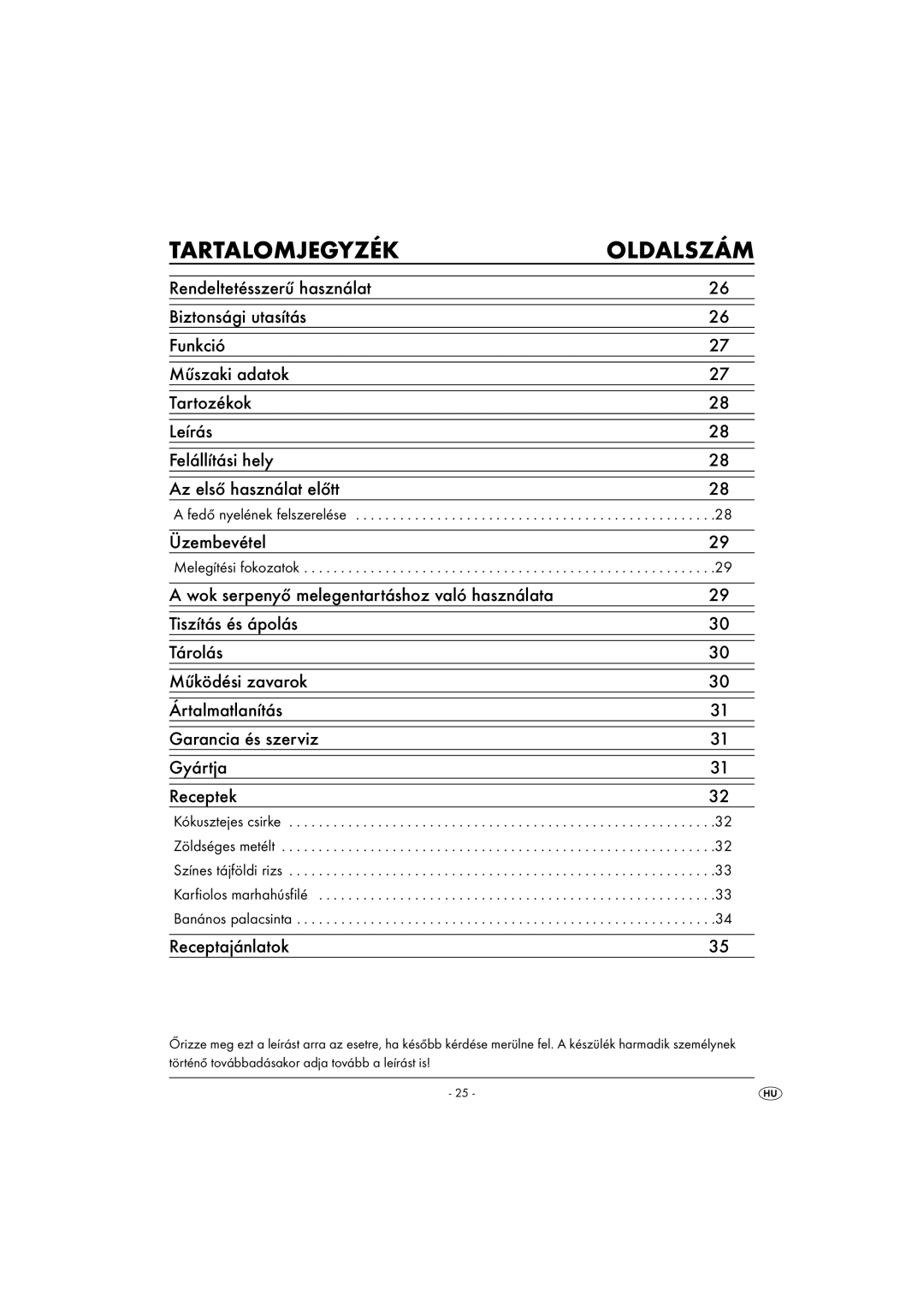 Kompernass KH 1099 manual Tartalomjegyzék Oldalszám, Üzembevétel, Receptajánlatok, Fedő nyelének felszerelése 