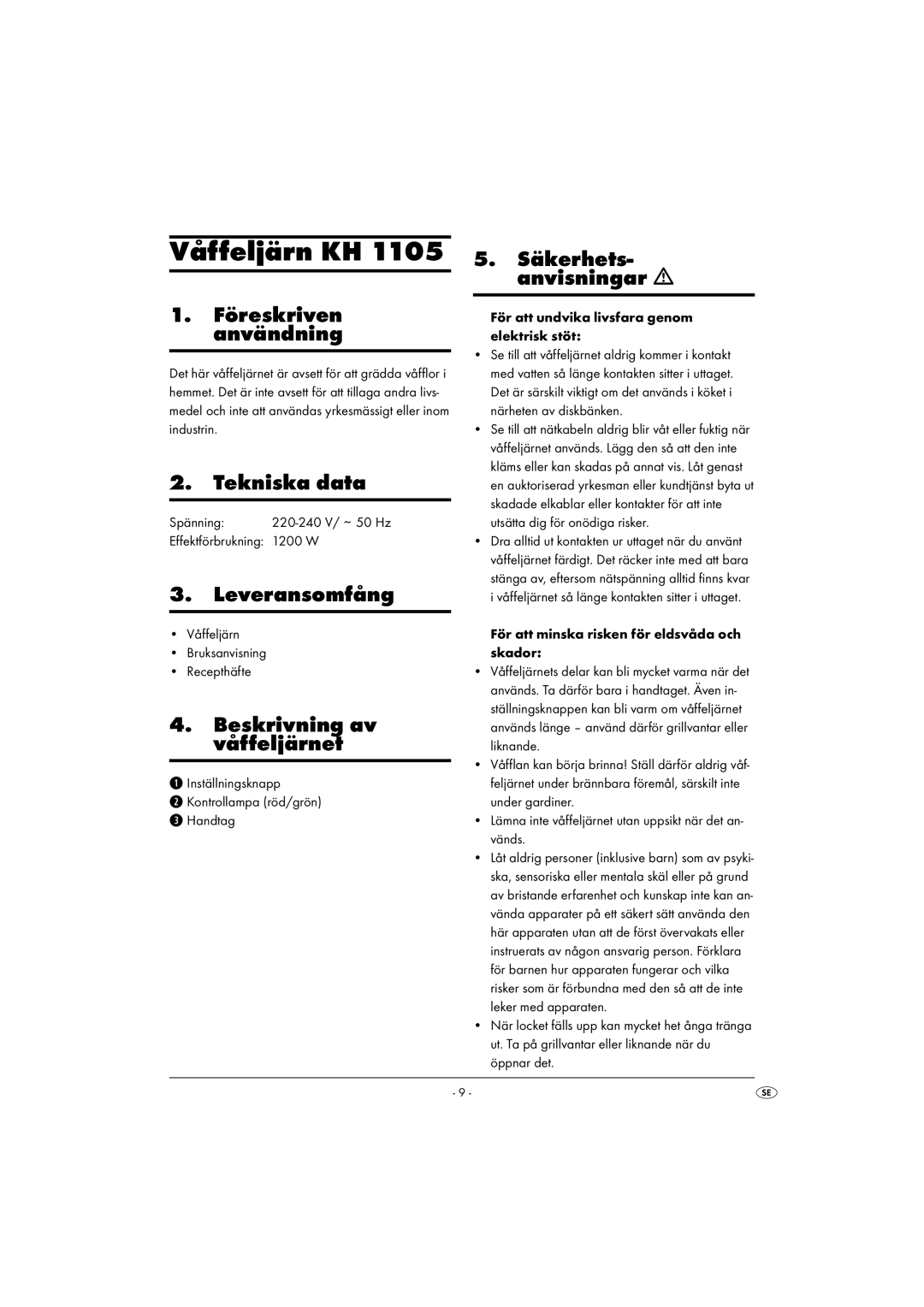 Kompernass KH 1105 manual Våffeljärn KH 