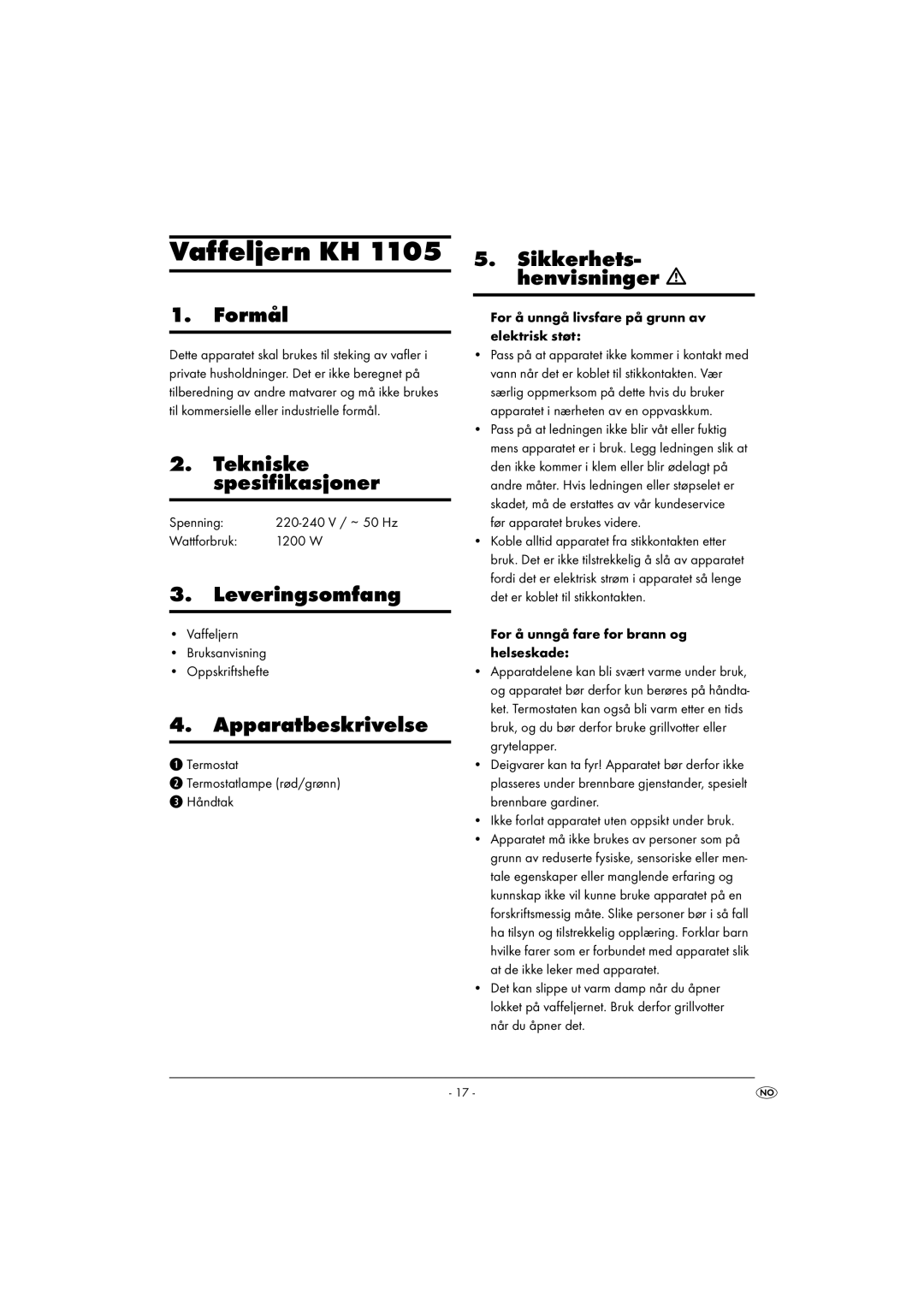 Kompernass KH 1105 manual Vaffeljern KH 