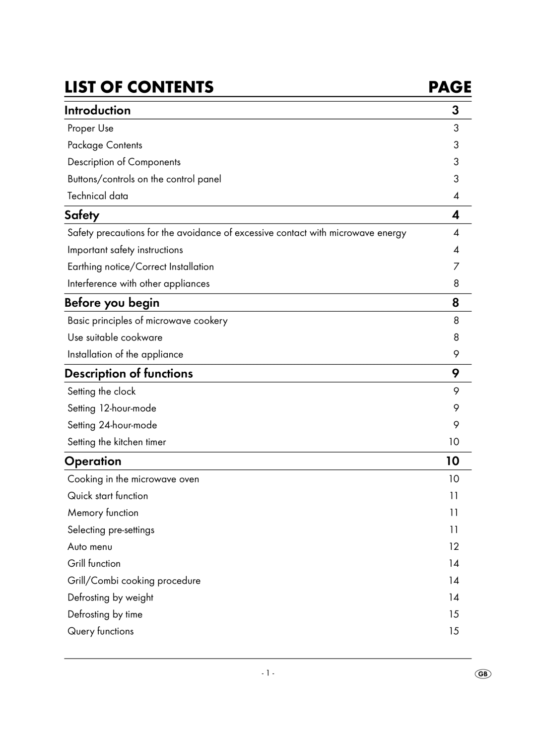 Kompernass KH 1106 manual List of Contents 