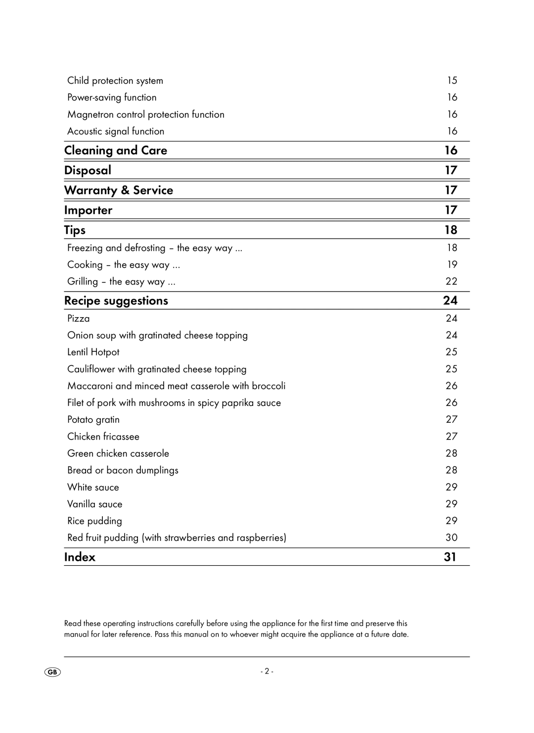 Kompernass KH 1106 manual Cleaning and Care Disposal Warranty & Service Importer Tips 