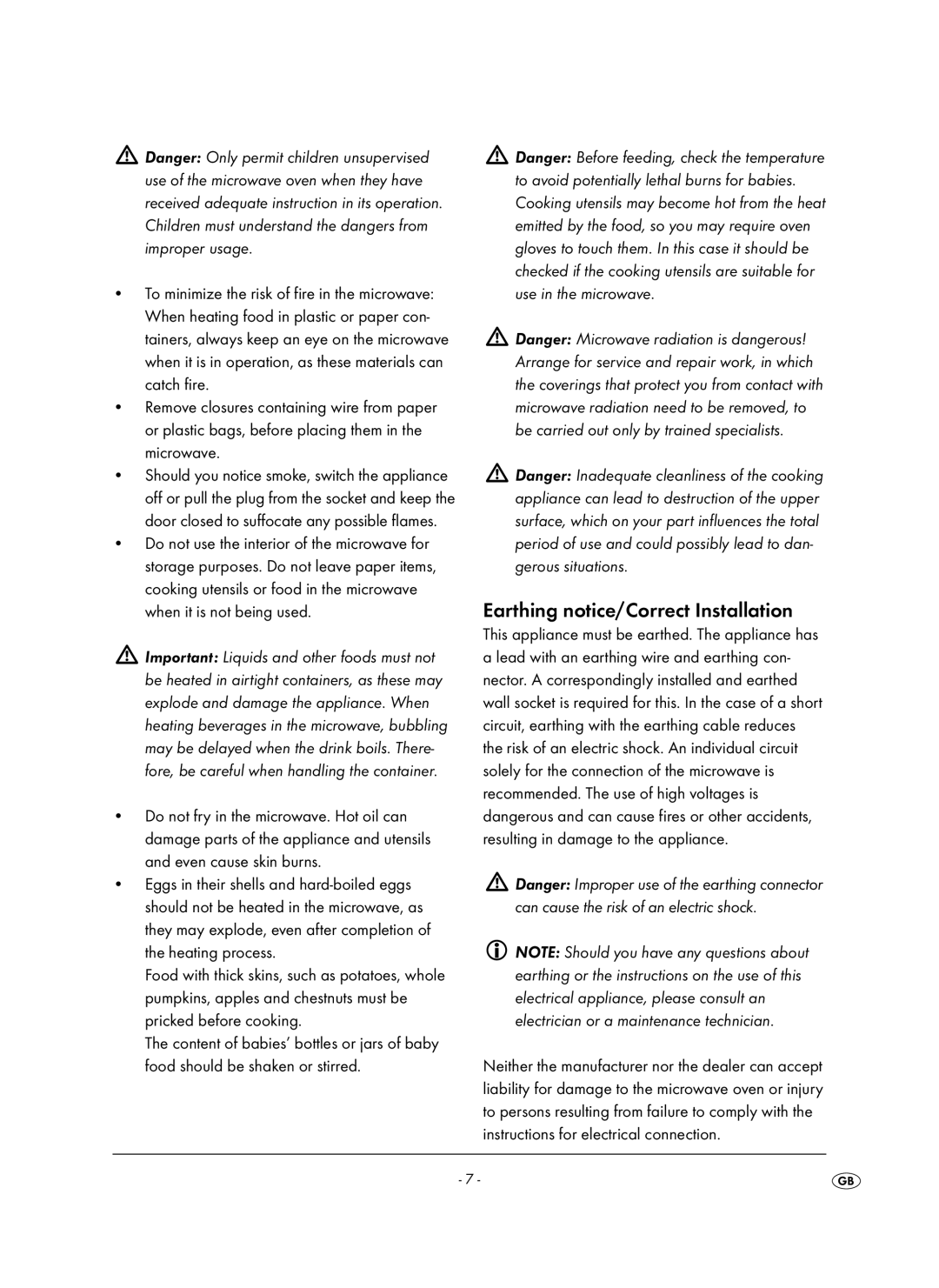 Kompernass KH 1106 manual Earthing notice/Correct Installation 