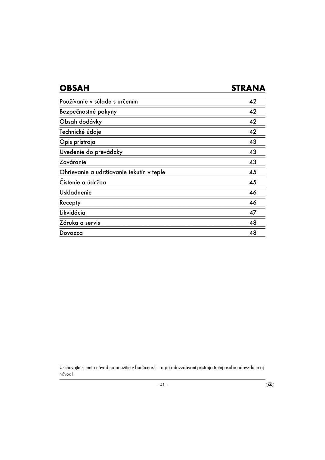 Kompernass KH 1135 operating instructions Obsah Strana 