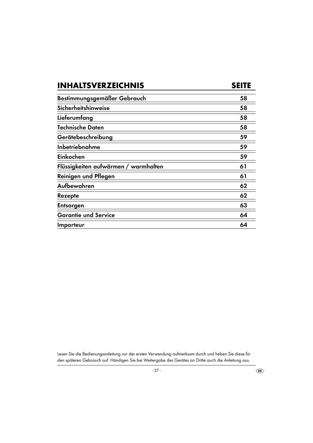 Kompernass KH 1135 operating instructions Inhaltsverzeichnis Seite 