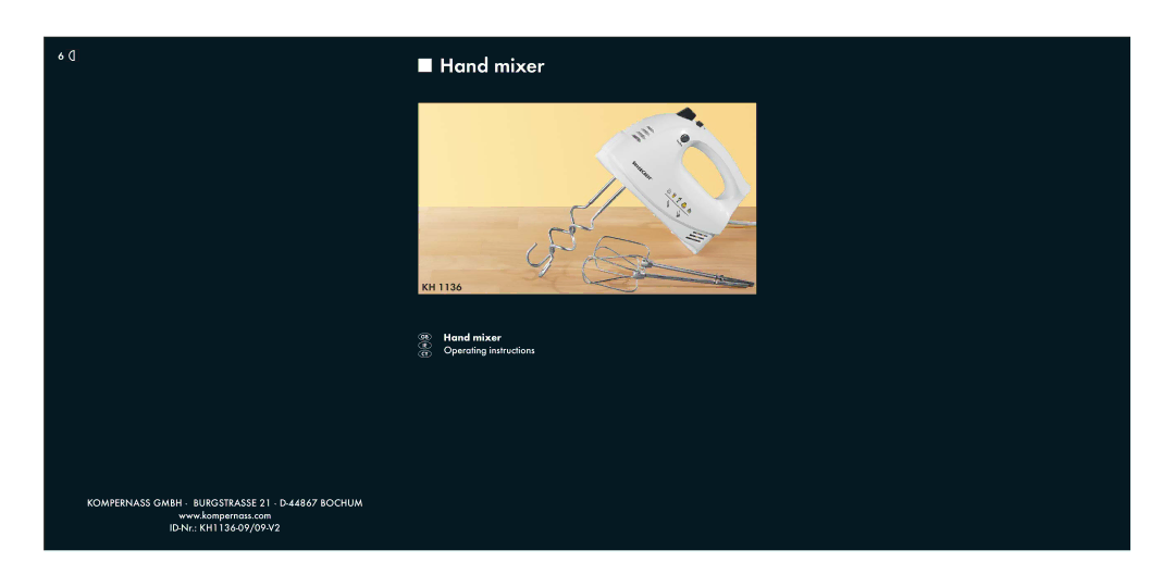 Kompernass KH 1136 manual Hand mixer 