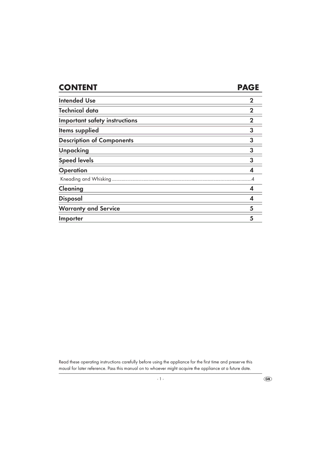 Kompernass KH 1136 manual Content, Cleaning Disposal Warranty and Service Importer 