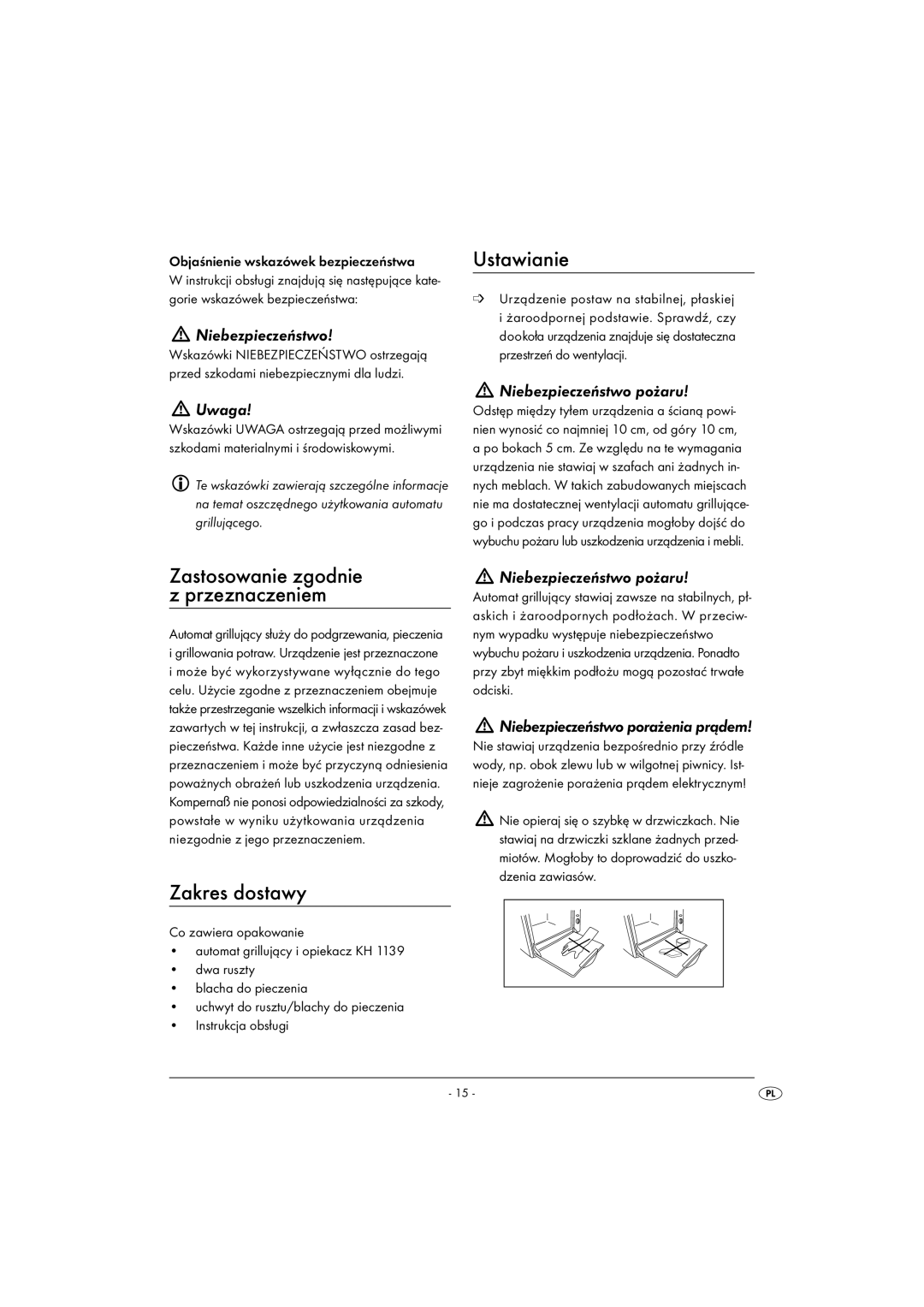 Kompernass KH 1139 manual Ustawianie, Zakres dostawy 