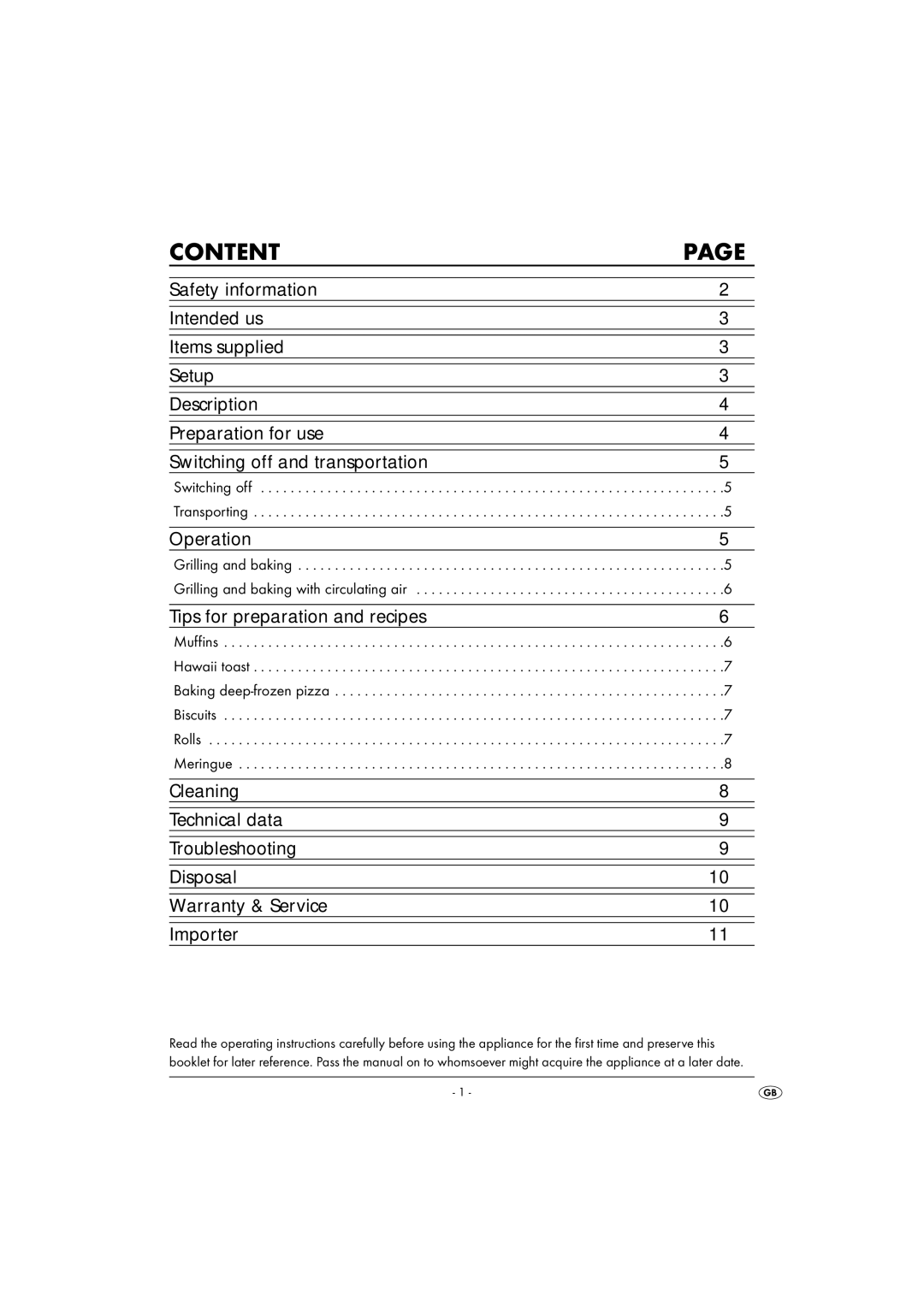 Kompernass KH 1139 manual Content, Switching off Transporting 