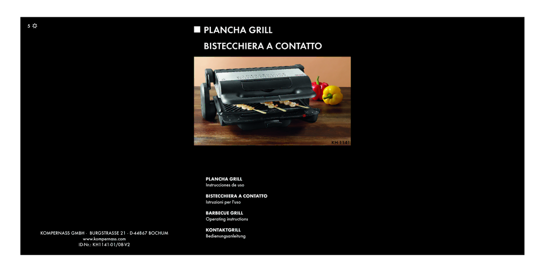 Kompernass KH 1141 manual Plancha Grill Bistecchiera a Contatto 