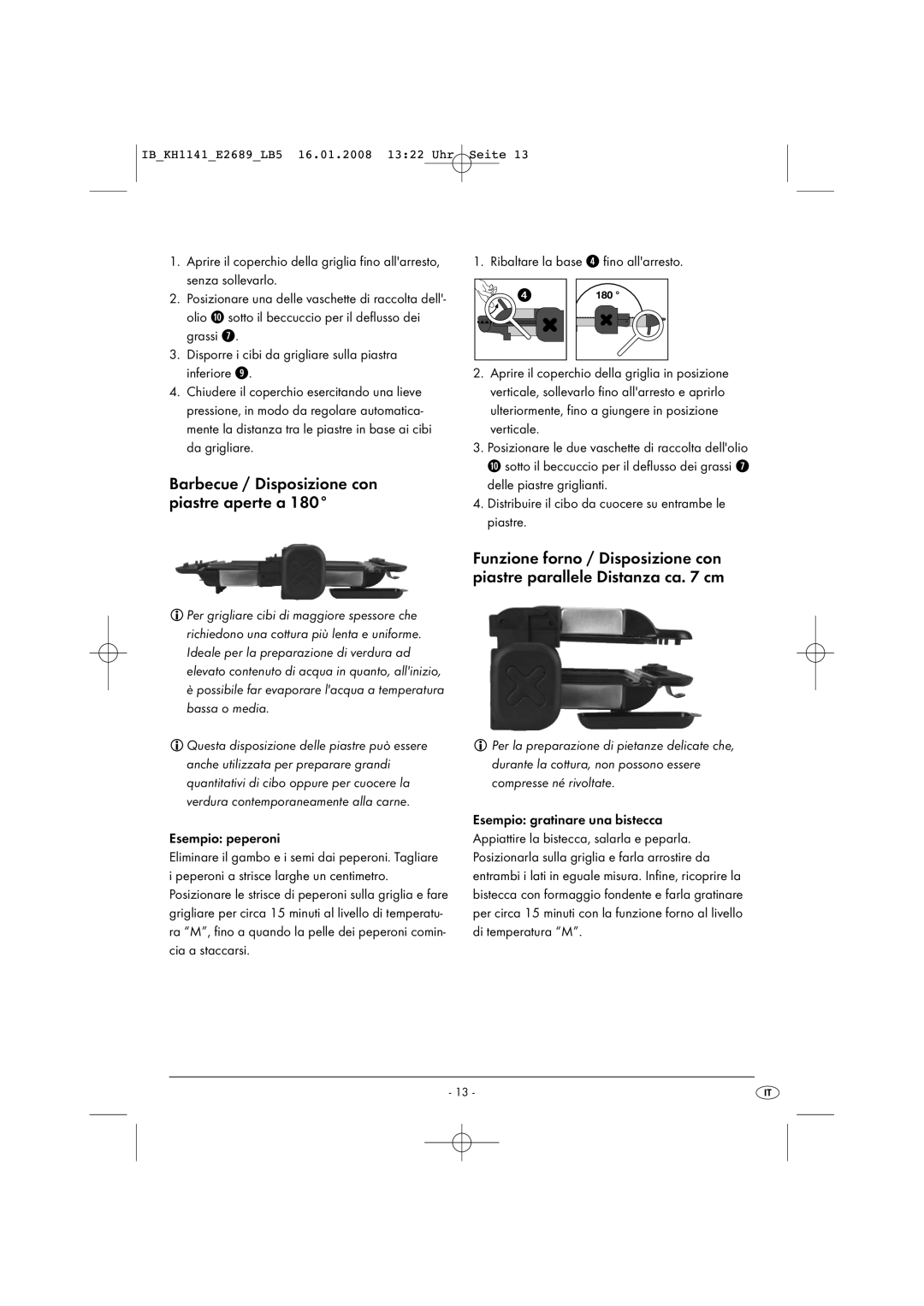 Kompernass KH 1141 manual Barbecue / Disposizione con piastre aperte a 