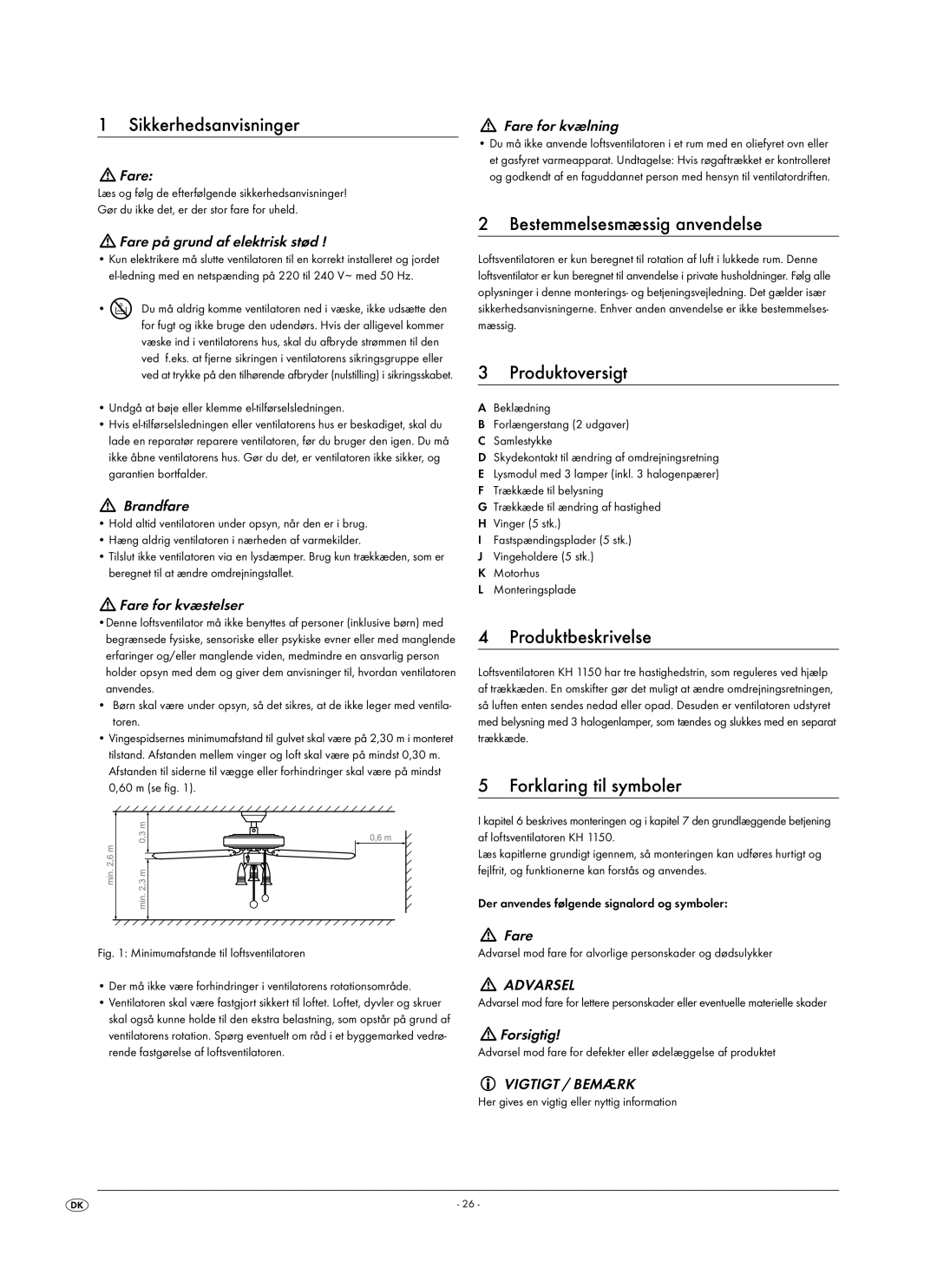 Kompernass KH 1150 manual Sikkerhedsanvisninger, Bestemmelsesmæssig anvendelse, Produktoversigt, Produktbeskrivelse 