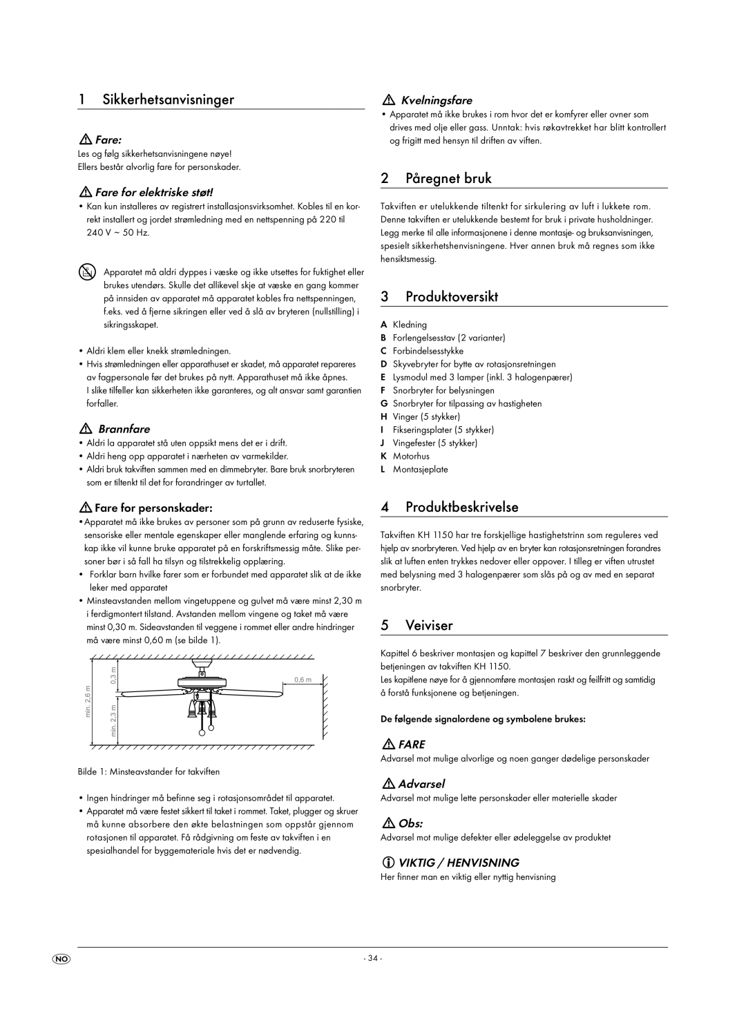 Kompernass KH 1150 manual Sikkerhetsanvisninger, Påregnet bruk, Produktoversikt, Veiviser, Viktig / Henvisning 