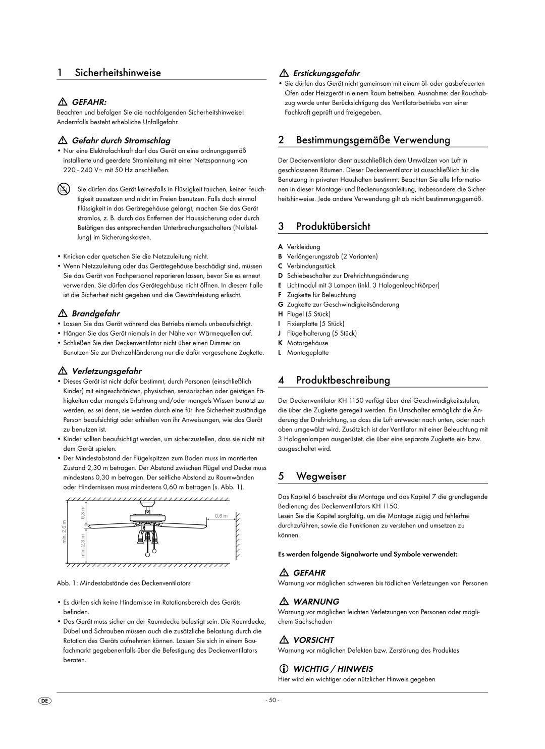 Kompernass KH 1150 manual Bestimmungsgemäße Verwendung, Produktübersicht, Produktbeschreibung, Wegweiser 