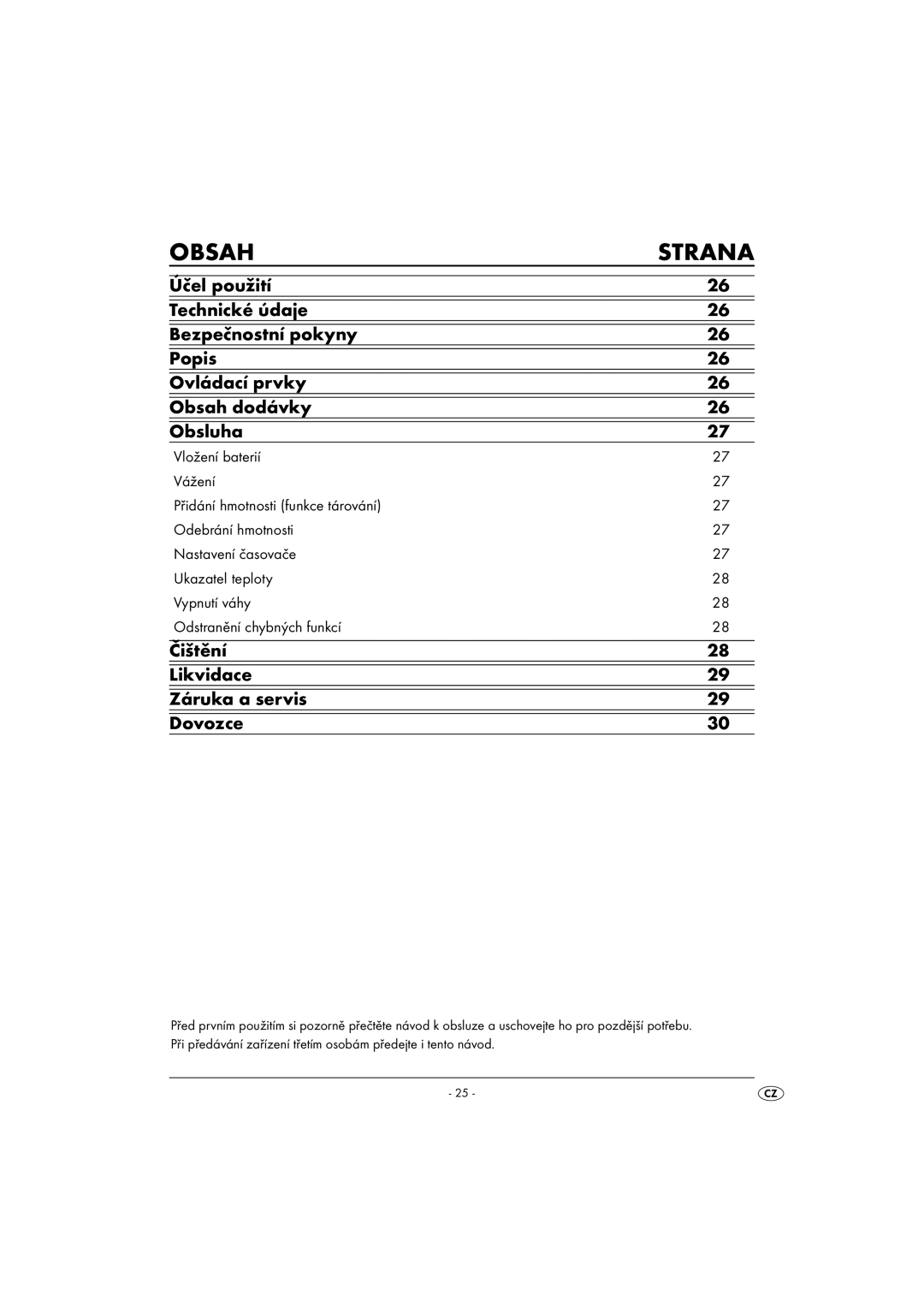 Kompernass KH 1156 operating instructions Obsah Strana, Čištění Likvidace Záruka a servis Dovozce 