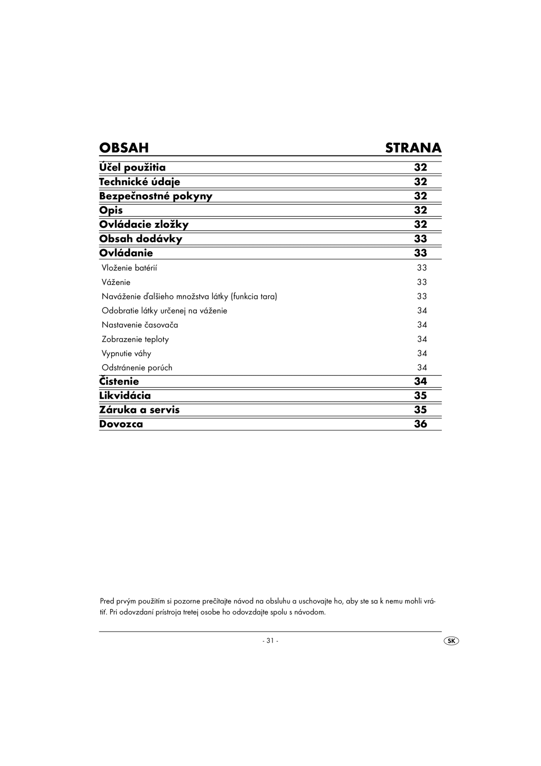 Kompernass KH 1156 operating instructions Obsah Strana, Čistenie Likvidácia Záruka a servis Dovozca 