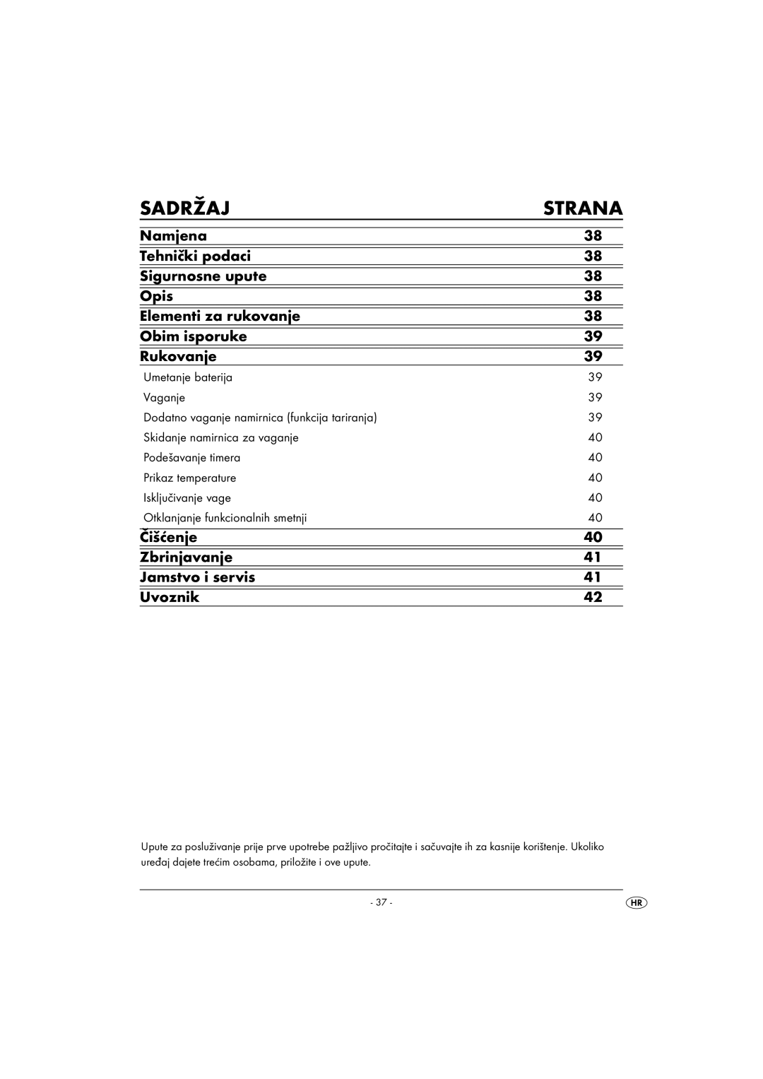 Kompernass KH 1156 operating instructions Sadržaj Strana, Čišćenje Zbrinjavanje Jamstvo i servis Uvoznik 