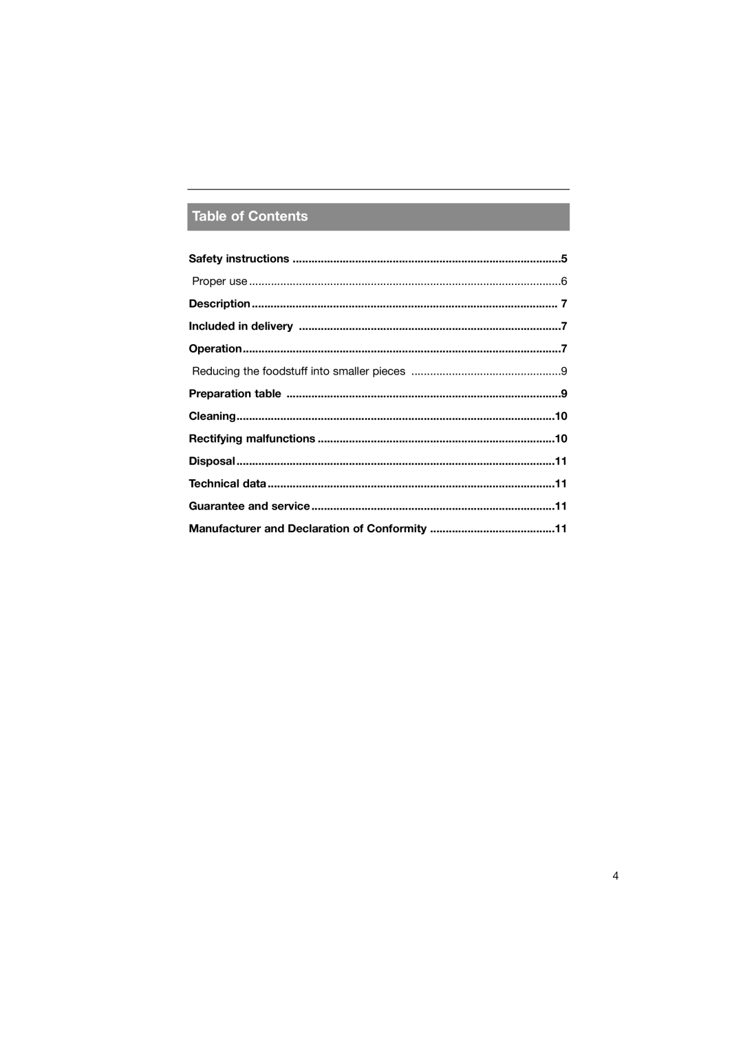 Kompernass KH 1160 manual Table of Contents 