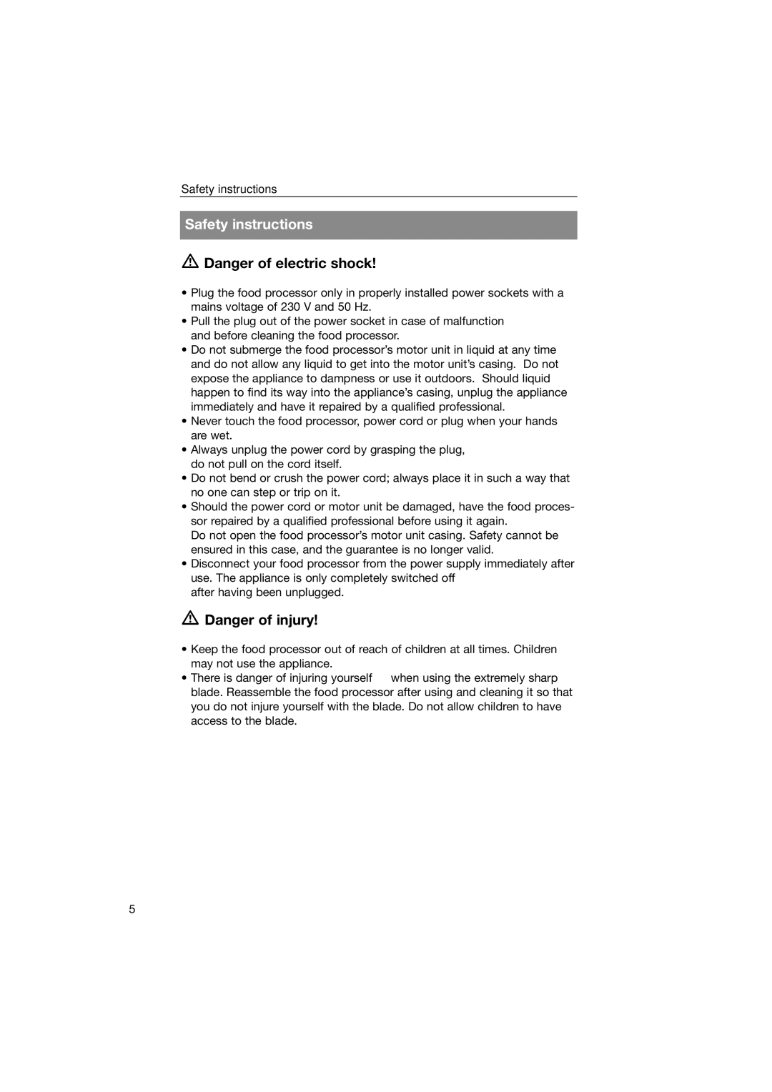 Kompernass KH 1160 manual Safety instructions 