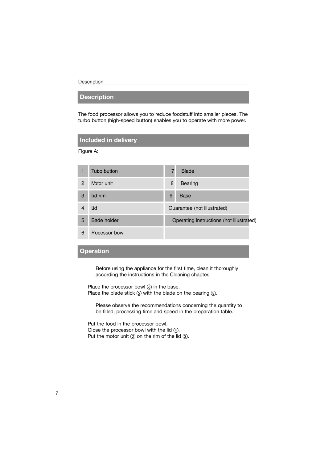 Kompernass KH 1160 manual Description, Included in delivery, Operation 