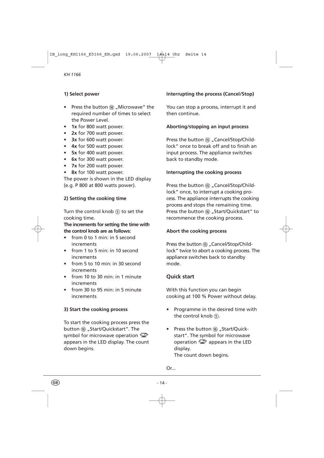 Kompernass KH 1166 manual Quick start 