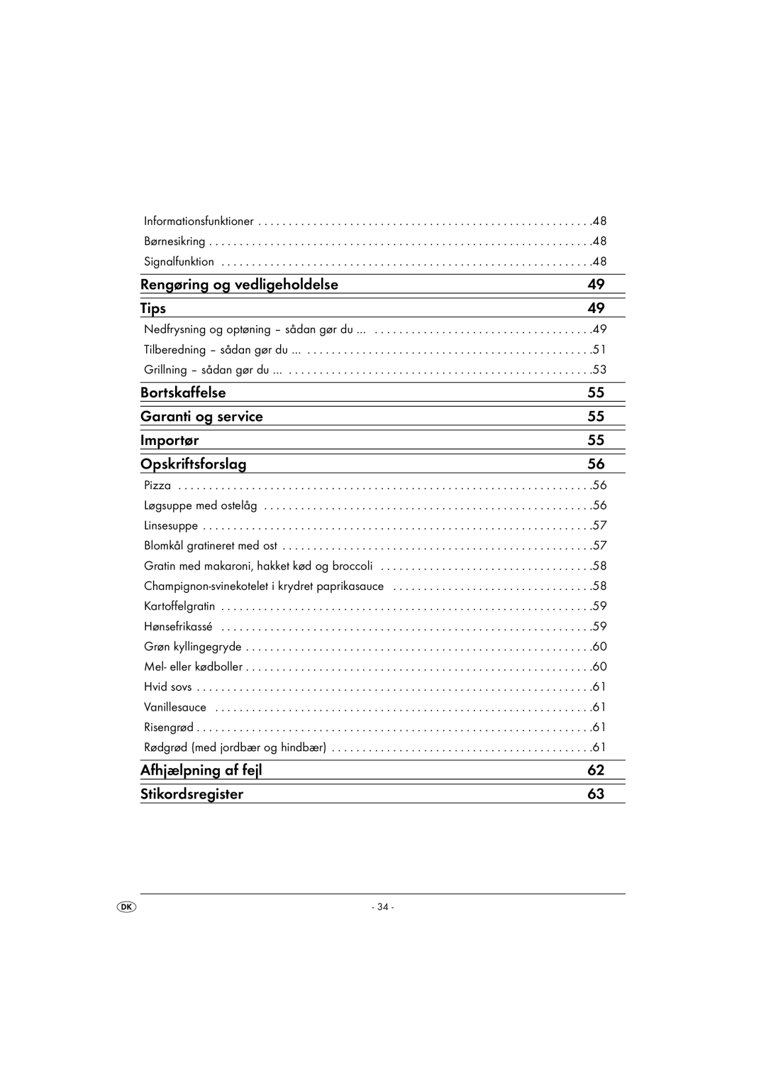 Kompernass KH 1167 Rengøring og vedligeholdelse Tips, Informationsfunktioner Børnesikring Signalfunktion 