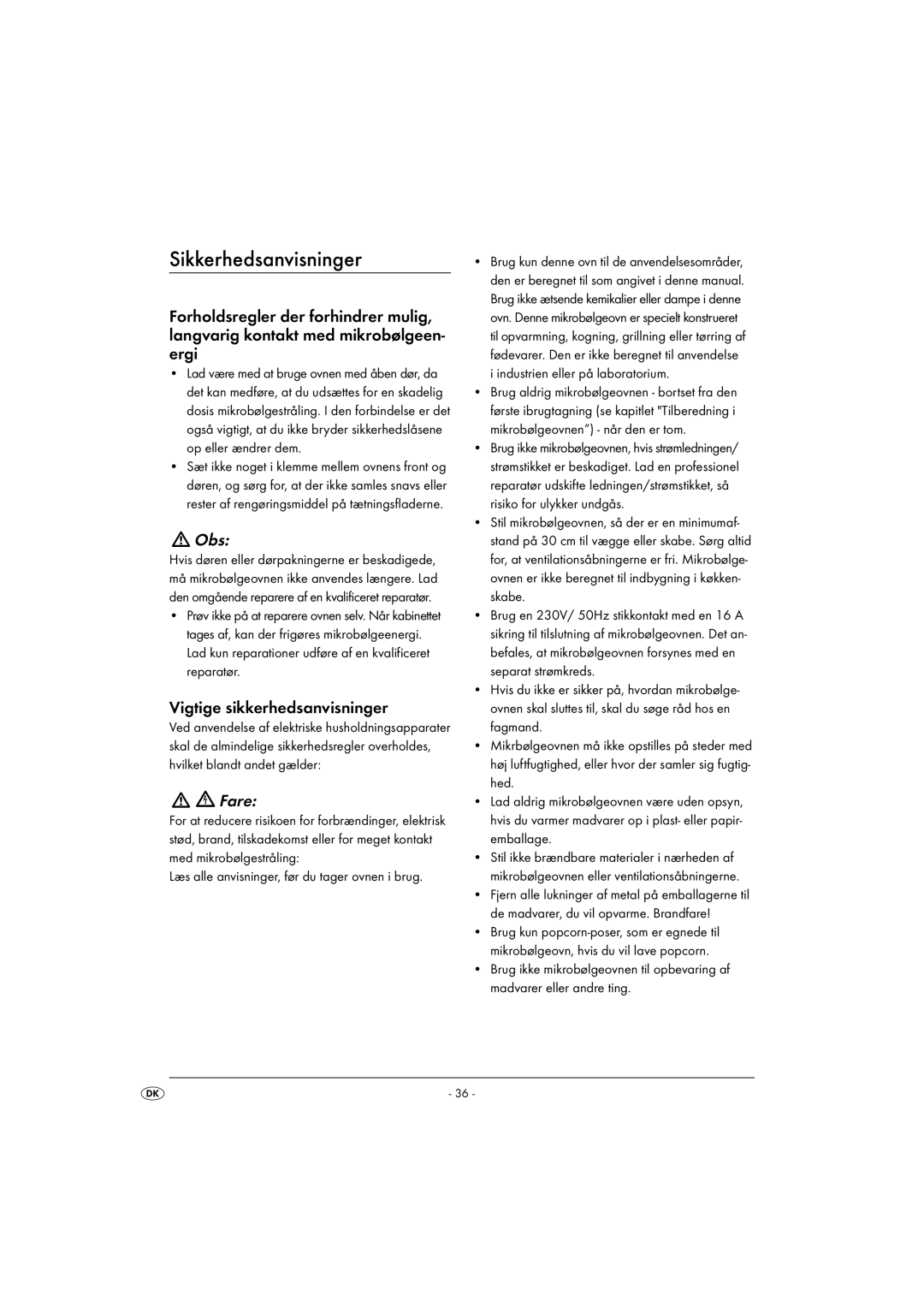 Kompernass KH 1167 operating instructions Sikkerhedsanvisninger, Vigtige sikkerhedsanvisninger 