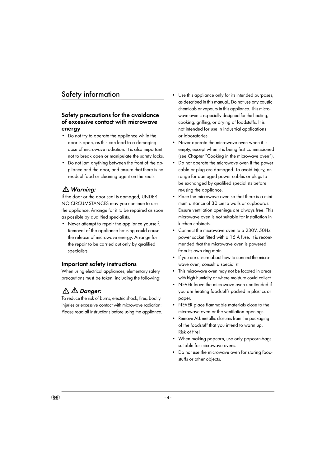 Kompernass KH 1167 operating instructions Safety information, Important safety instructions 