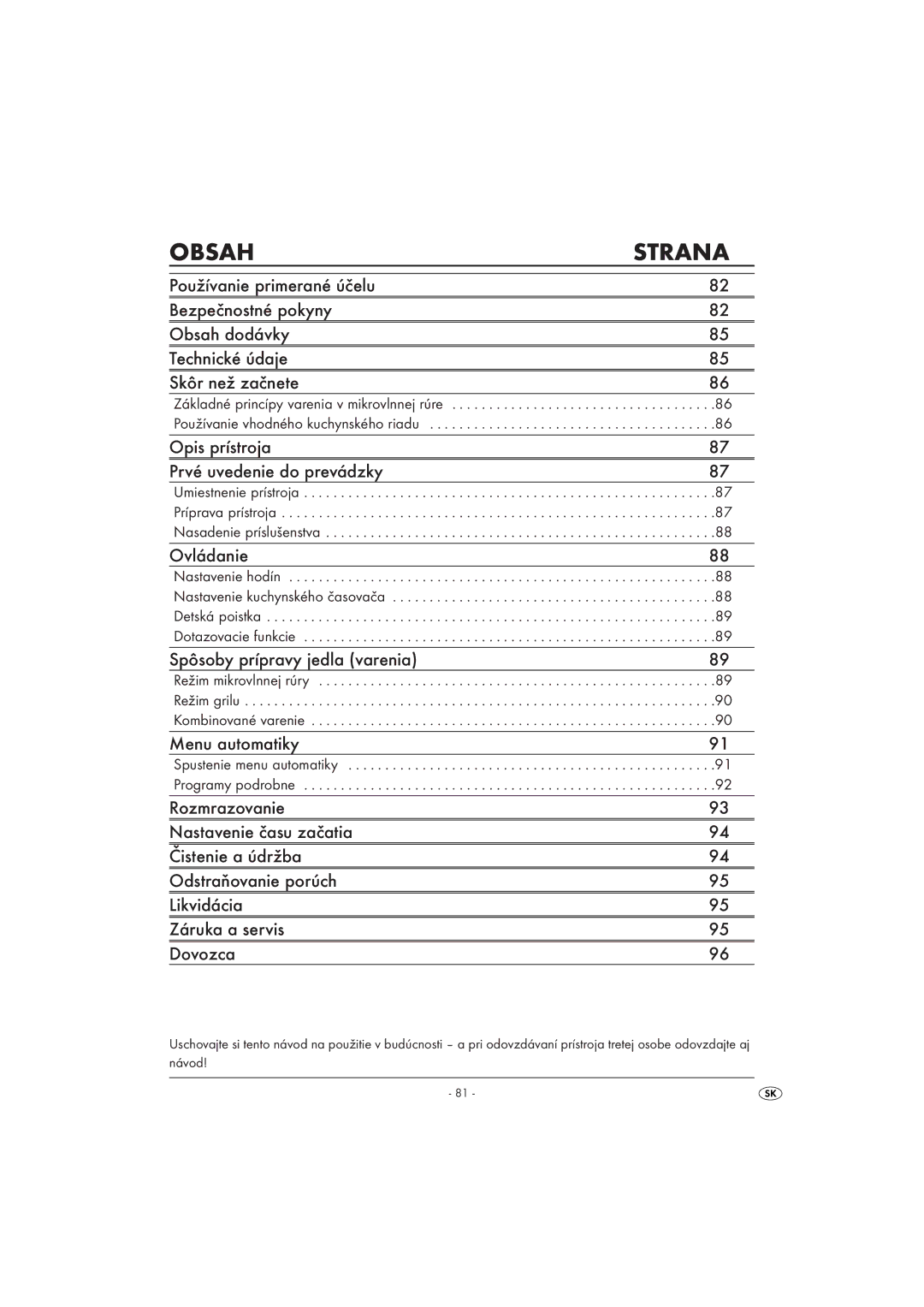 Kompernass KH 1168 manual Ovládanie, Spustenie menu automatiky Programy podrobne 