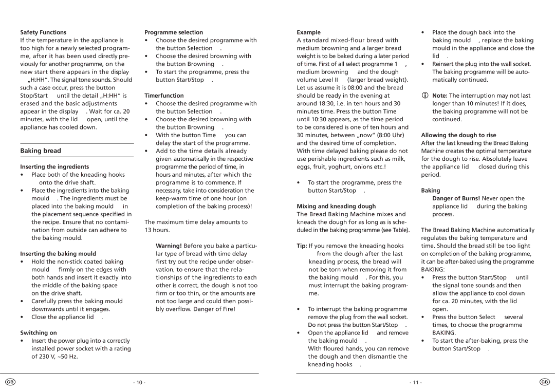 Kompernass KH 1170 manual Safety Functions, Inserting the ingredients, Example 