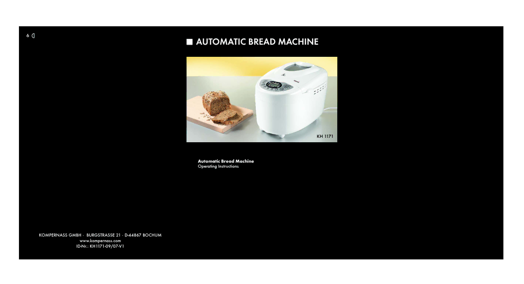 Kompernass KH 1171 manual Automatic Bread Machine 