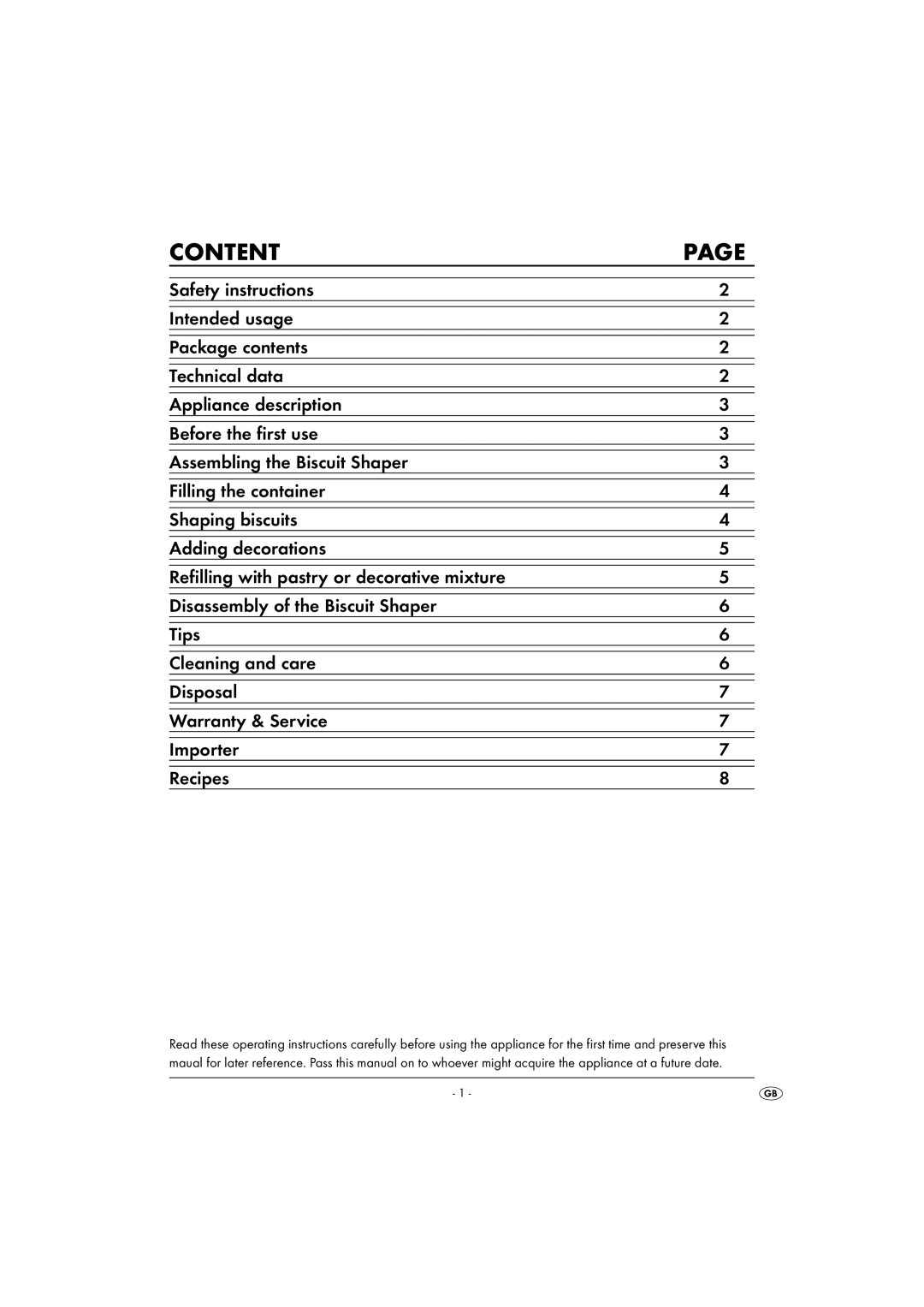 Kompernass KH 1191 operating instructions Content 