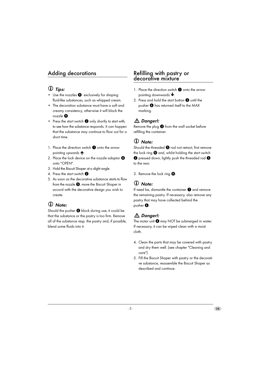 Kompernass KH 1191 operating instructions Adding decorations, Refilling with pastry or decorative mixture 