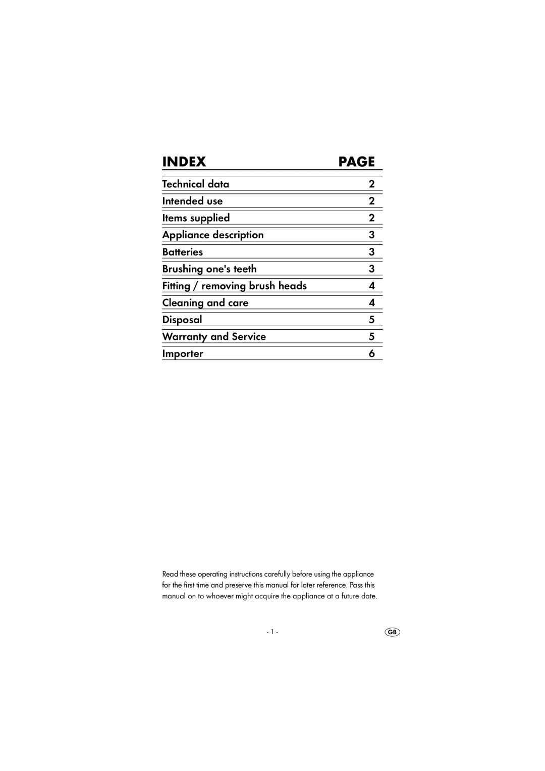 Kompernass KH 120 operating instructions Index 