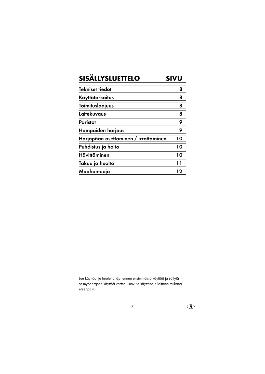 Kompernass KH 120 operating instructions Sisällysluettelo Sivu 